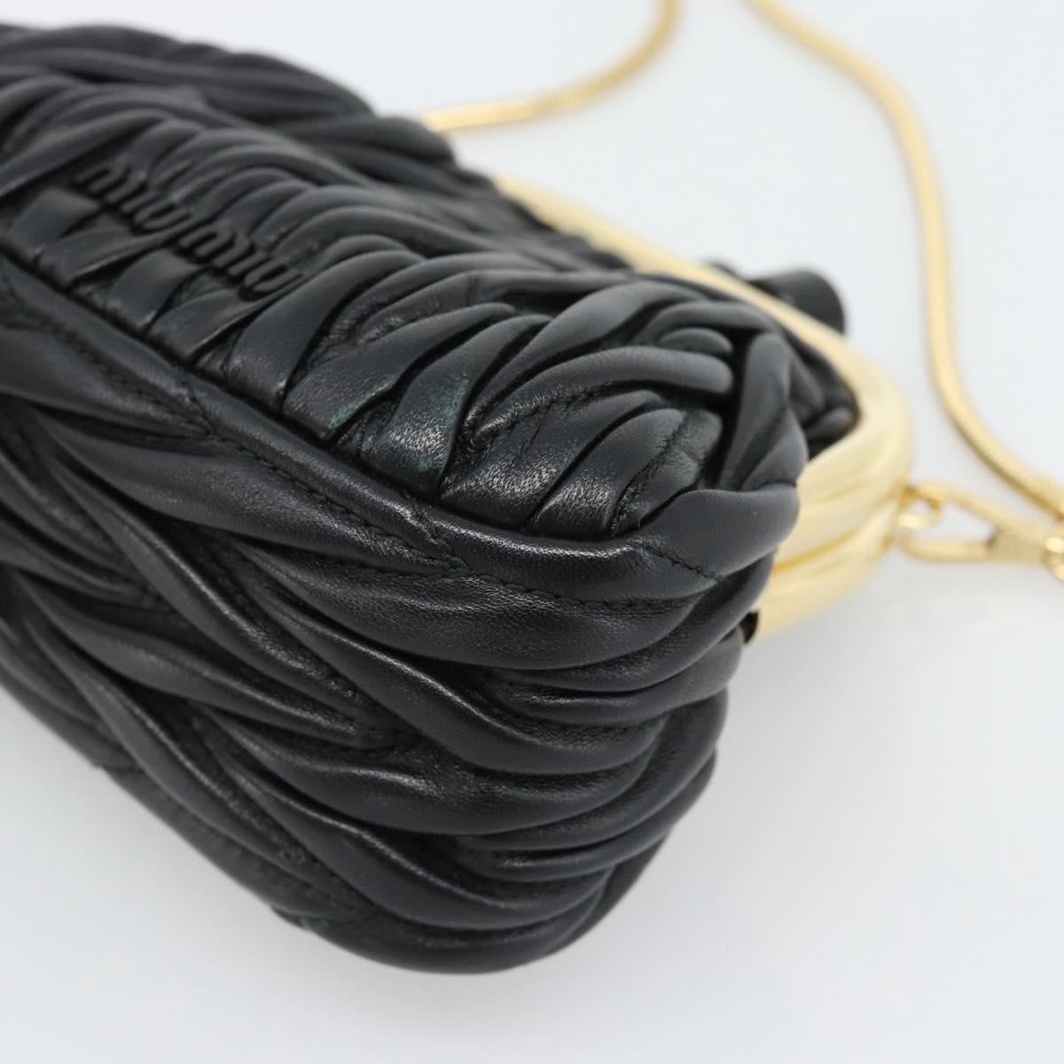 Miu Miu Bell Matelasse Chain Shoulder Bag Leather Black Gold Auth 184906SAM