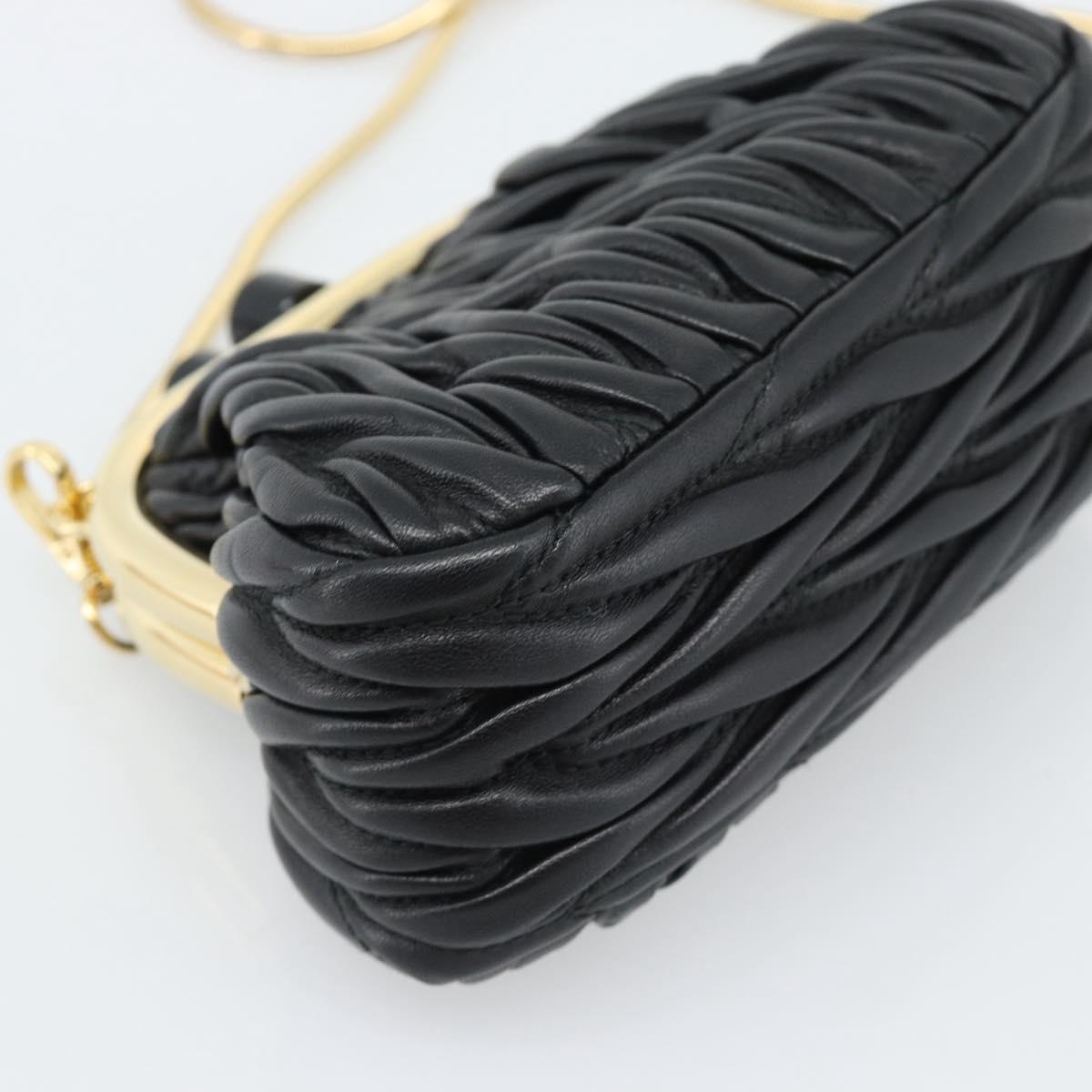 Miu Miu Bell Matelasse Chain Shoulder Bag Leather Black Gold Auth 184906SAM
