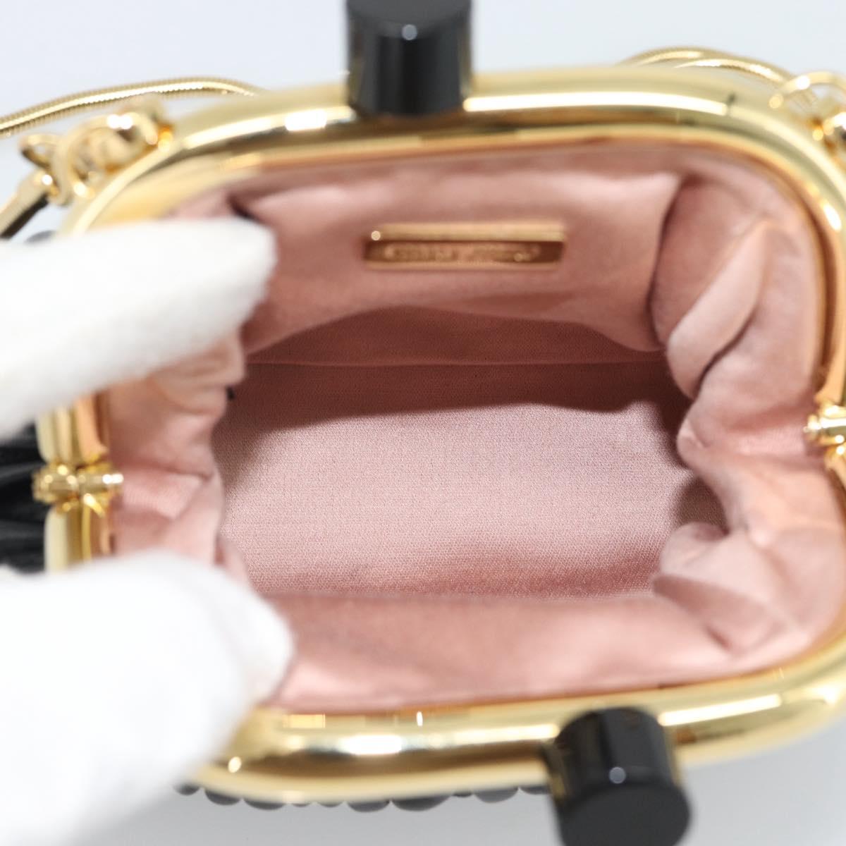 Miu Miu Bell Matelasse Chain Shoulder Bag Leather Black Gold Auth 184906SAM