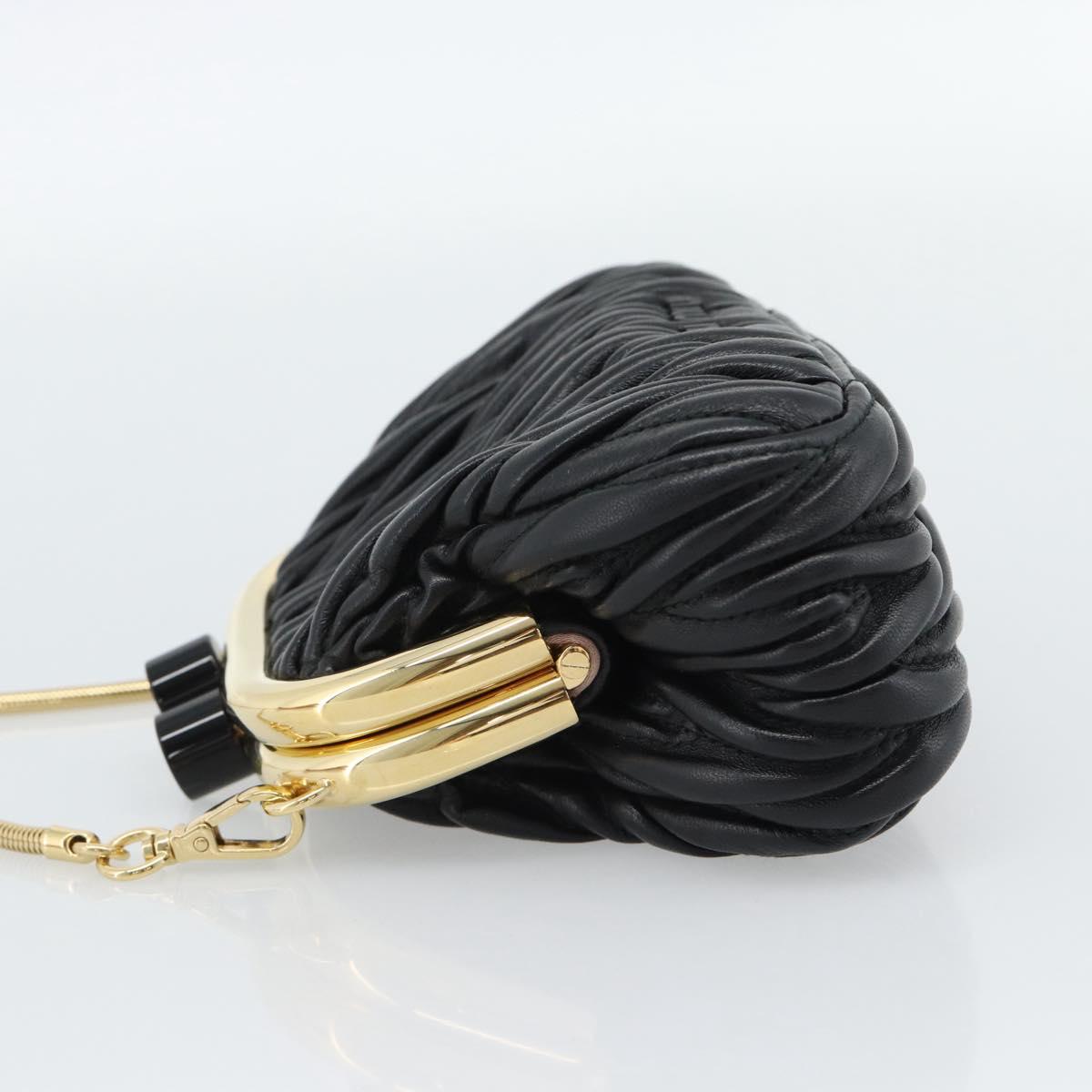 Miu Miu Bell Matelasse Chain Shoulder Bag Leather Black Gold Auth 184906SAM
