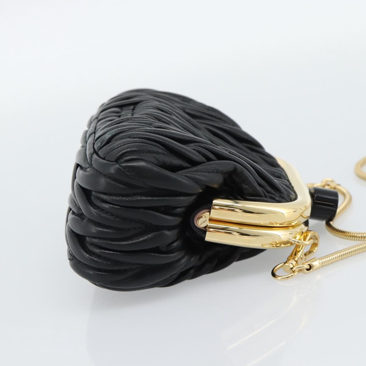 Miu Miu Bell Matelasse Chain Shoulder Bag Leather Black Gold Auth 184906SAM