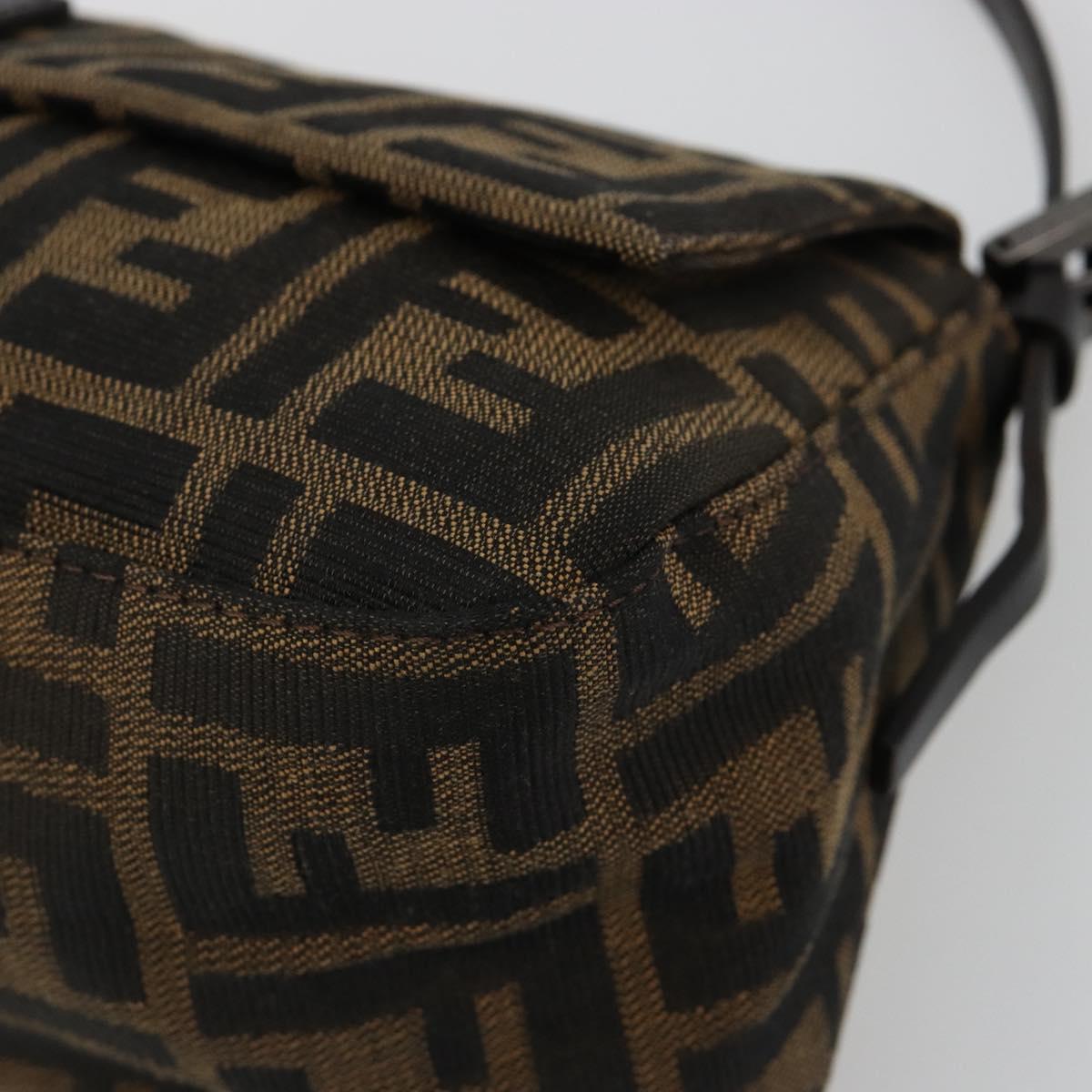 FENDI Zucca Canvas Mamma Baguette Shoulder Bag Black Brown Auth 184907SAM