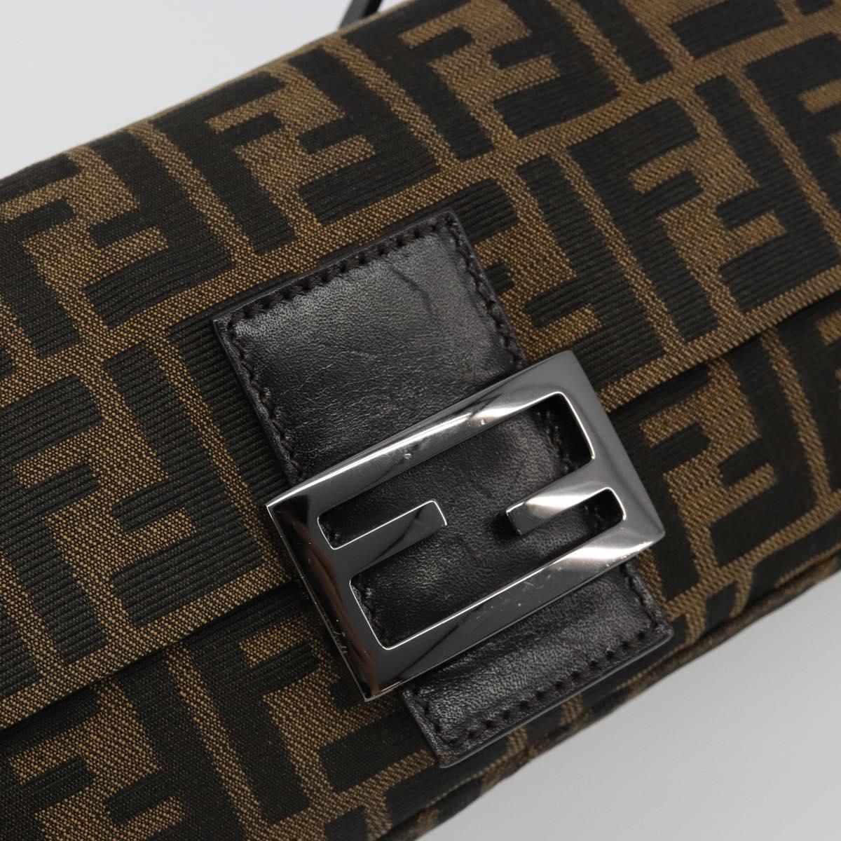 FENDI Zucca Canvas Mamma Baguette Shoulder Bag Black Brown Auth 184907SAM