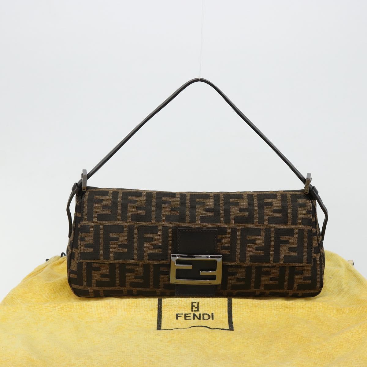 FENDI Zucca Canvas Mamma Baguette Shoulder Bag Black Brown Auth 184907SAM
