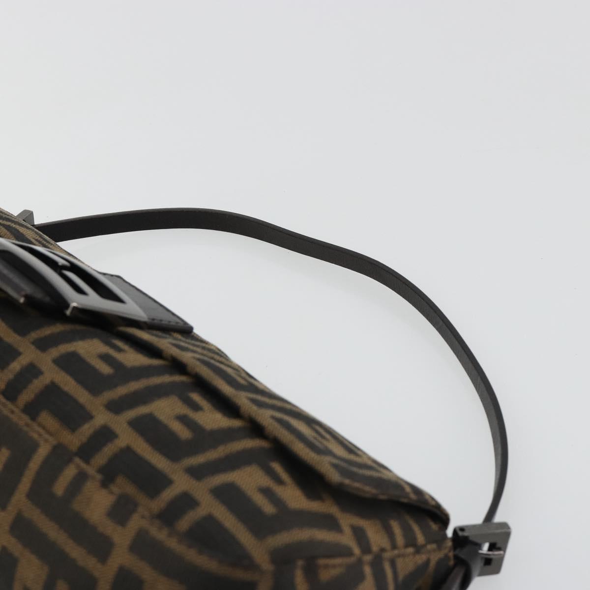 FENDI Zucca Canvas Mamma Baguette Shoulder Bag Black Brown Auth 184907SAM