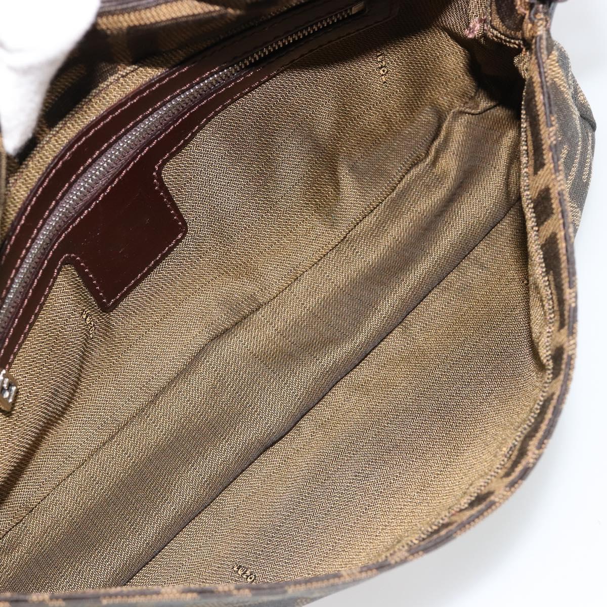 FENDI Zucca Canvas Mamma Baguette Shoulder Bag Black Brown Auth 184908SAM