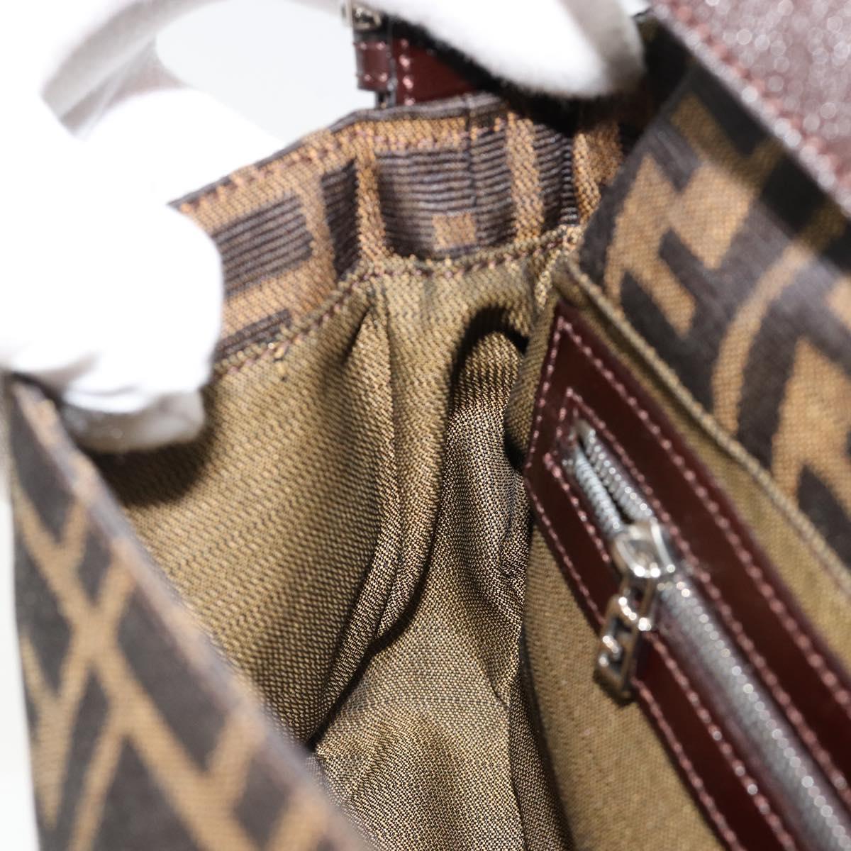 FENDI Zucca Canvas Mamma Baguette Shoulder Bag Black Brown Auth 184908SAM