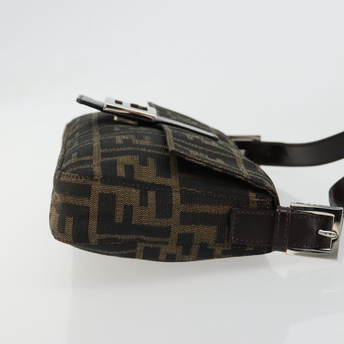FENDI Zucca Canvas Mamma Baguette Shoulder Bag Black Brown Auth 184908SAM