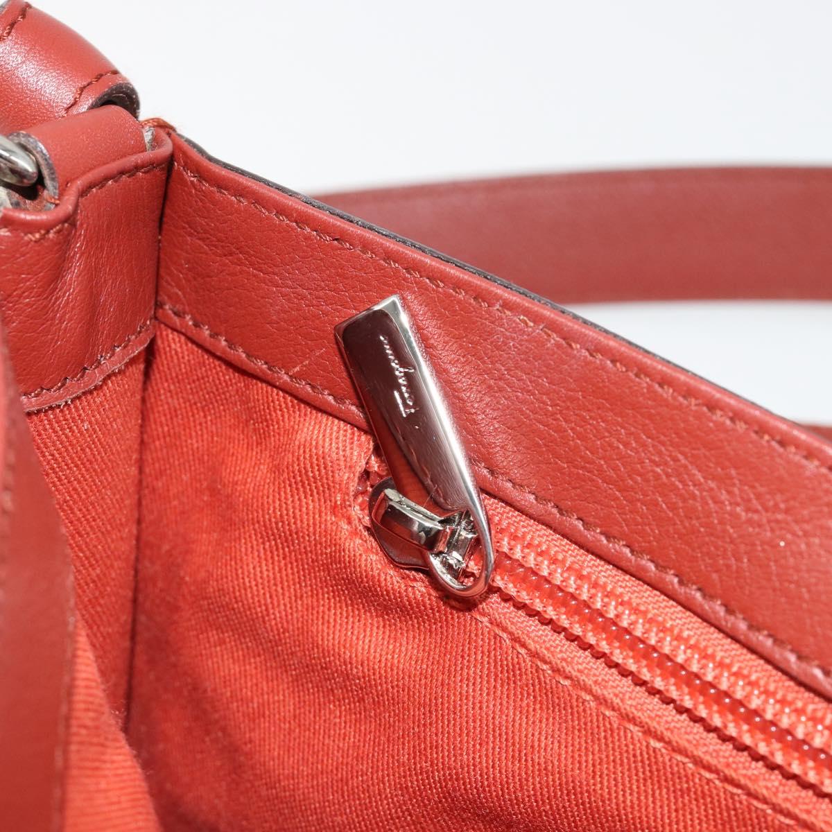 Salvatore Ferragamo Gancini Shoulder Bag Leather Brown Silver Auth 184909A