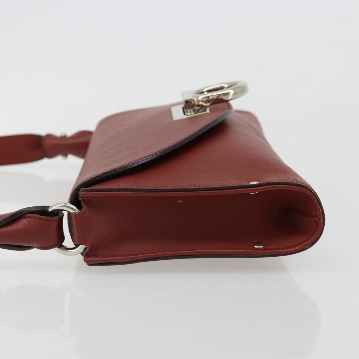 Salvatore Ferragamo Gancini Shoulder Bag Leather Brown Silver Auth 184909A