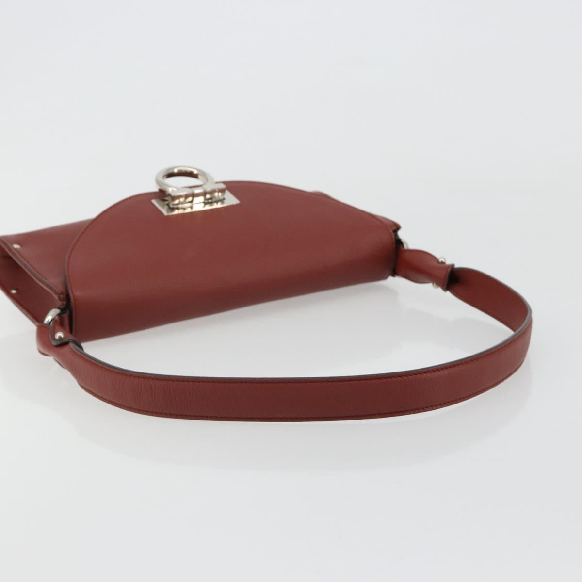 Salvatore Ferragamo Gancini Shoulder Bag Leather Brown Silver Auth 184909A