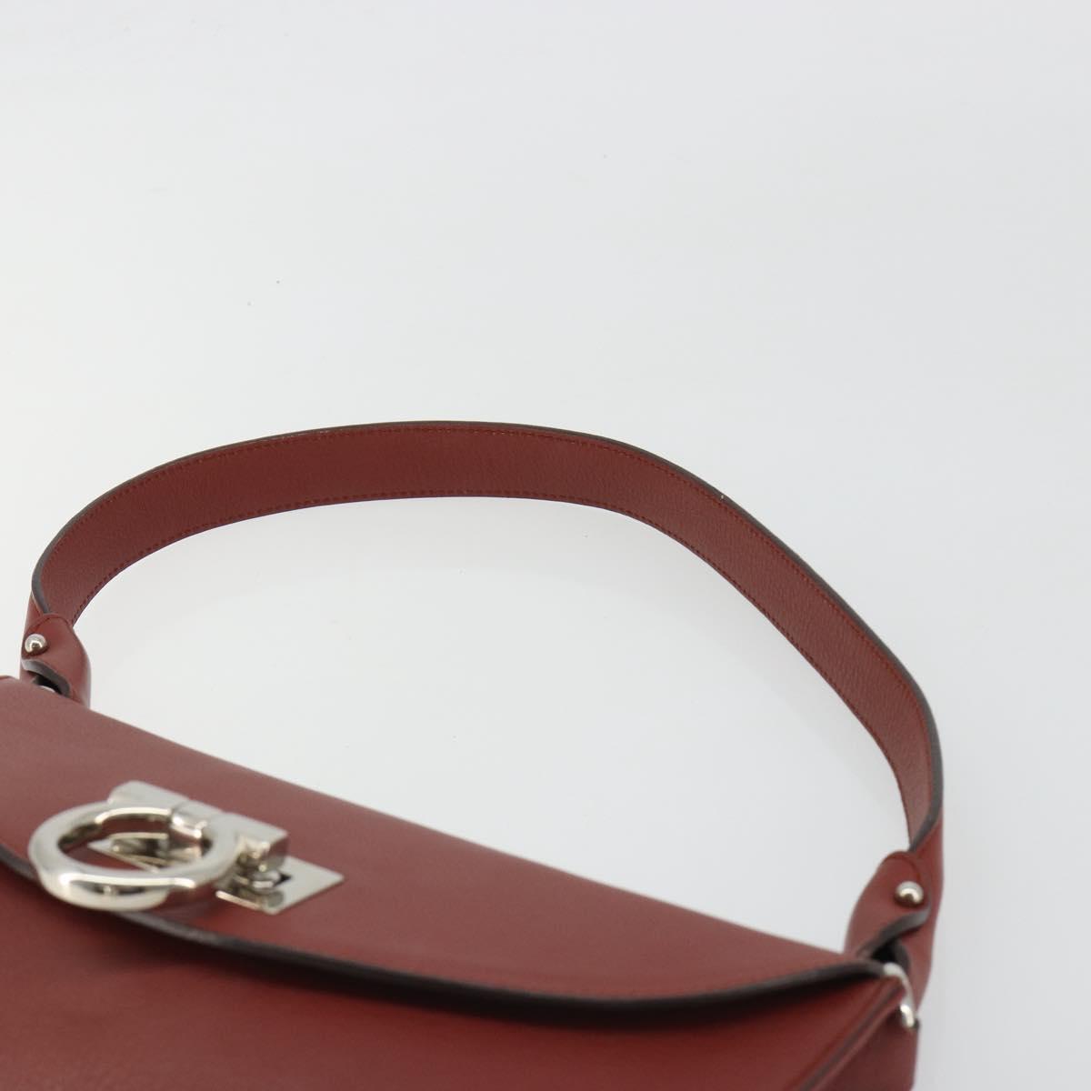 Salvatore Ferragamo Gancini Shoulder Bag Leather Brown Silver Auth 184909A