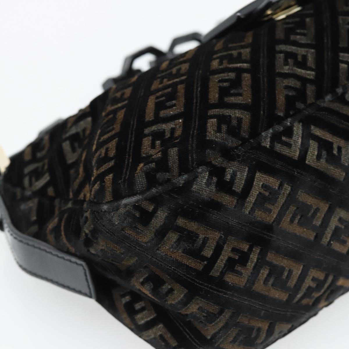 FENDI Zucchino Canvas Chain Mamma Baguette Bag Velor Black Gold Auth 184912