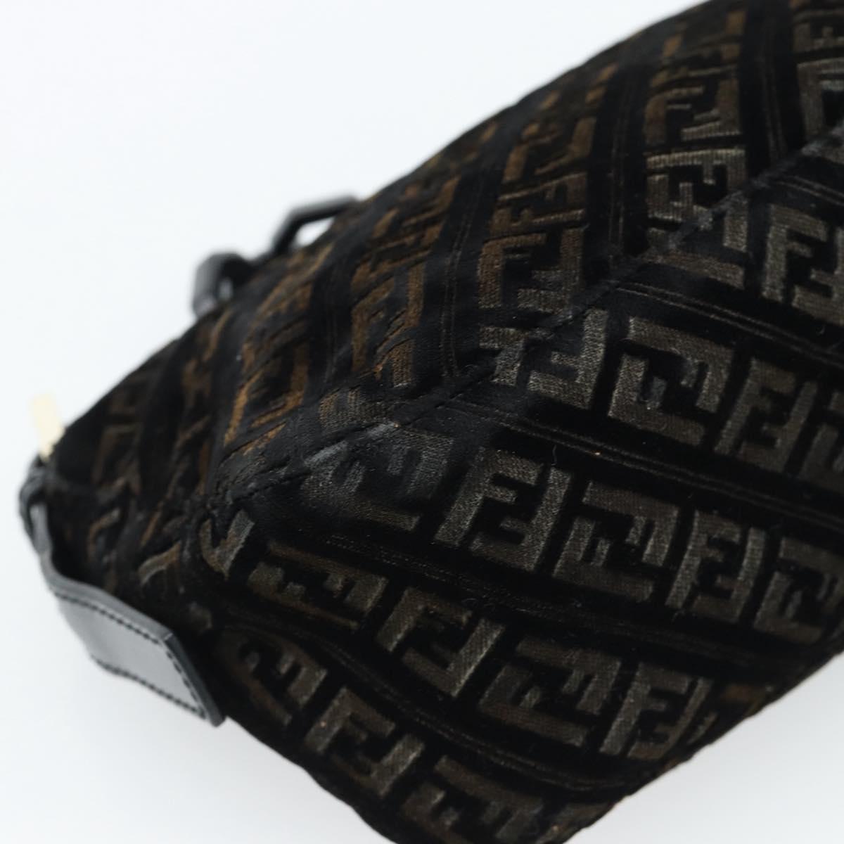 FENDI Zucchino Canvas Chain Mamma Baguette Bag Velor Black Gold Auth 184912