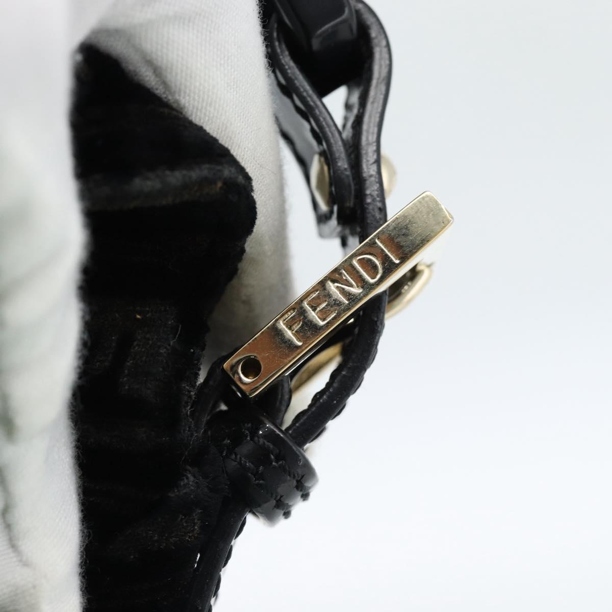 FENDI Zucchino Canvas Chain Mamma Baguette Bag Velor Black Gold Auth 184912