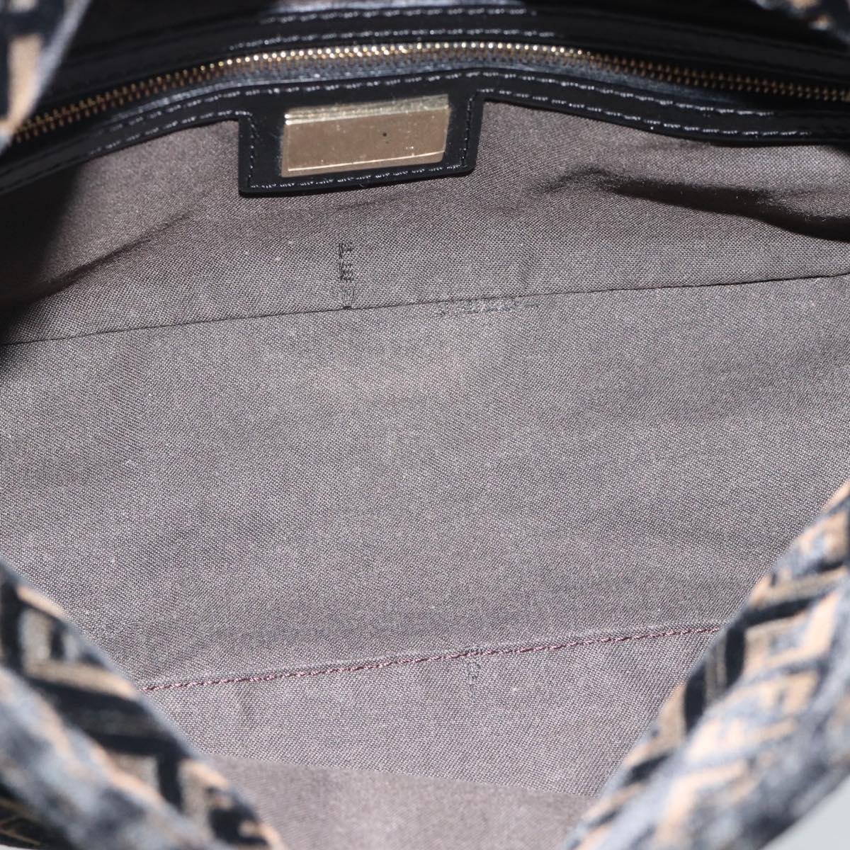 FENDI Zucchino Canvas Chain Mamma Baguette Bag Velor Black Gold Auth 184912