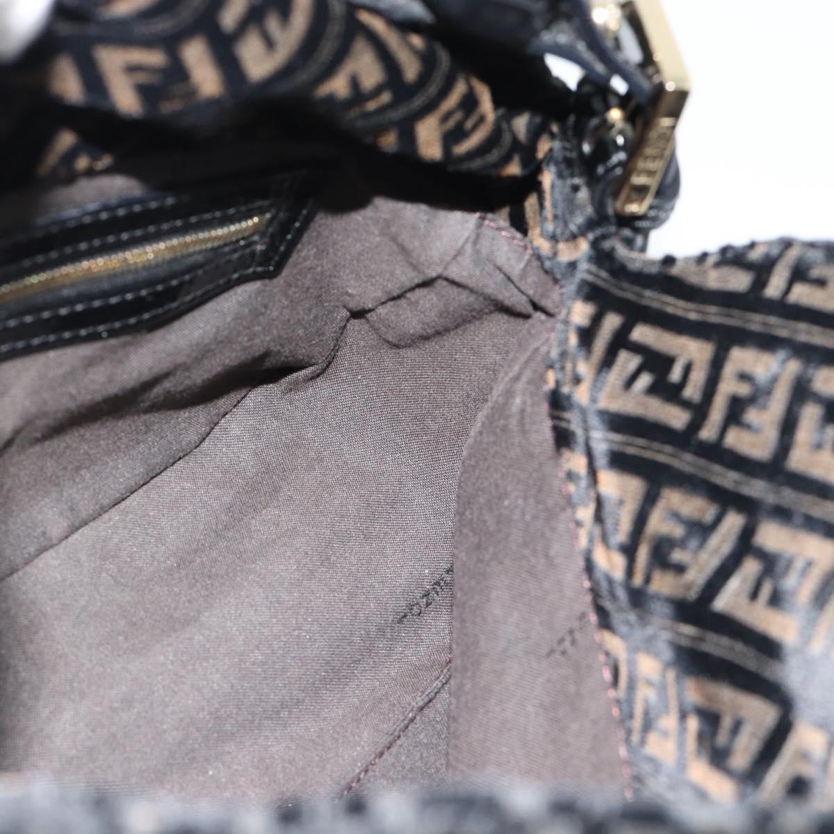 FENDI Zucchino Canvas Chain Mamma Baguette Bag Velor Black Gold Auth 184912