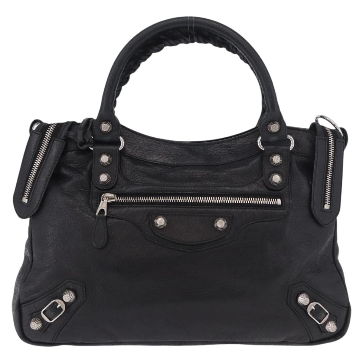 BALENCIAGA The Town Hand Bag Leather 2way Black Silver 240578 Auth 184913SAM