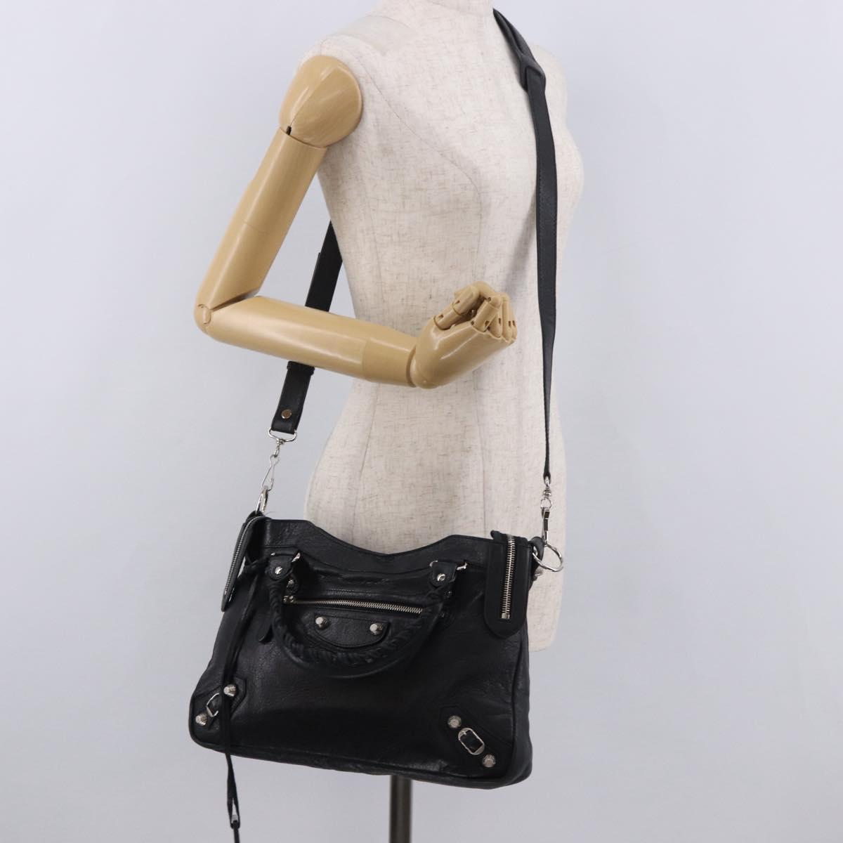 BALENCIAGA The Town Hand Bag Leather 2way Black Silver 240578 Auth 184913SAM