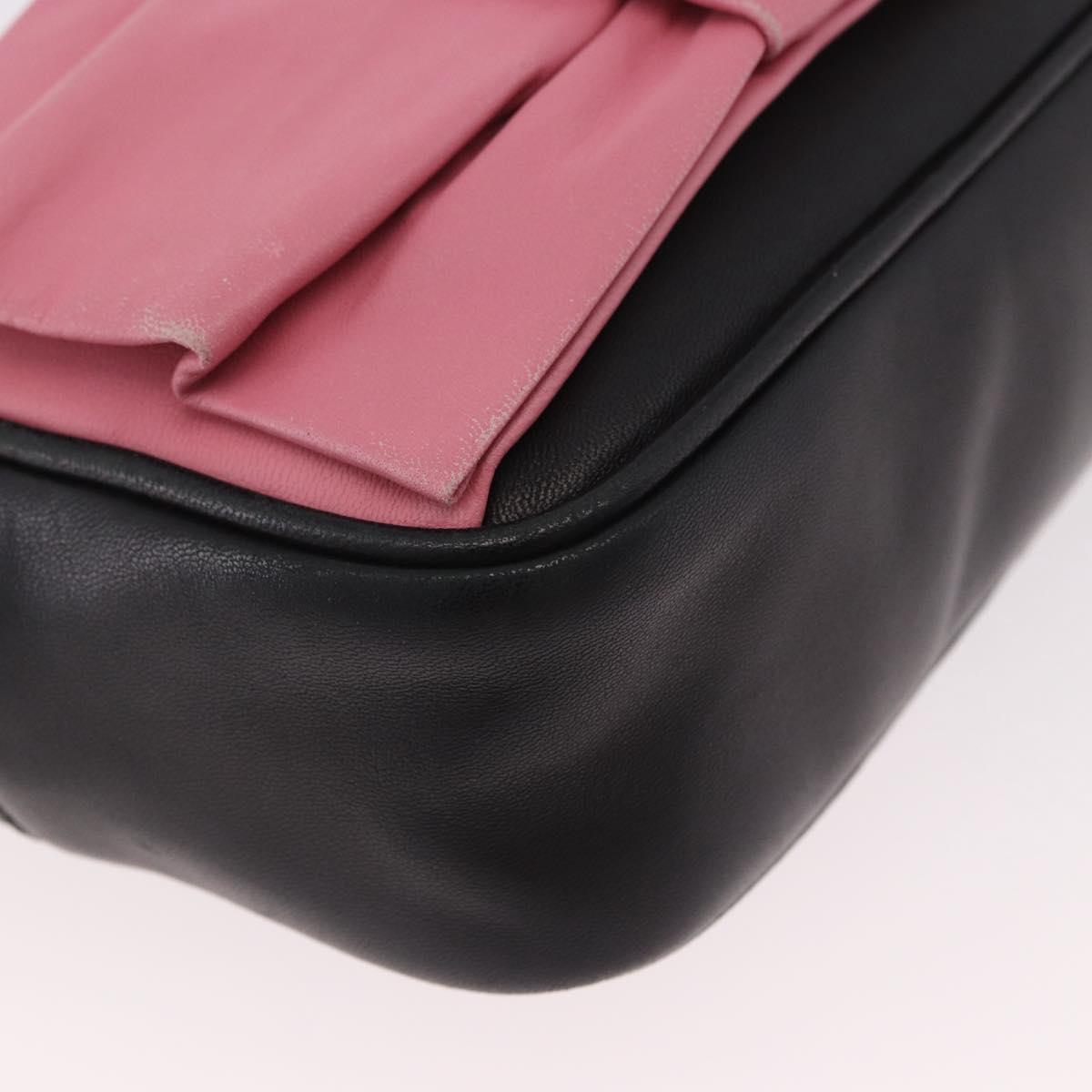 PRADA Ribbon Shoulder Bag Leather Black Gold Auth 184914A