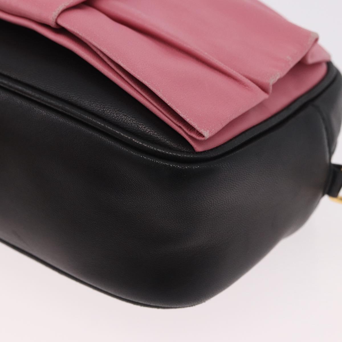 PRADA Ribbon Shoulder Bag Leather Black Gold Auth 184914A