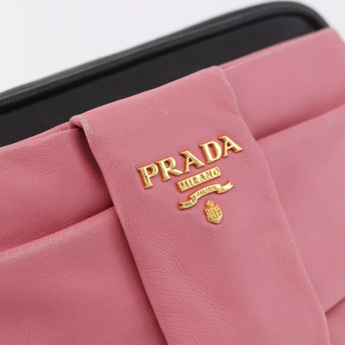 PRADA Ribbon Shoulder Bag Leather Black Gold Auth 184914A