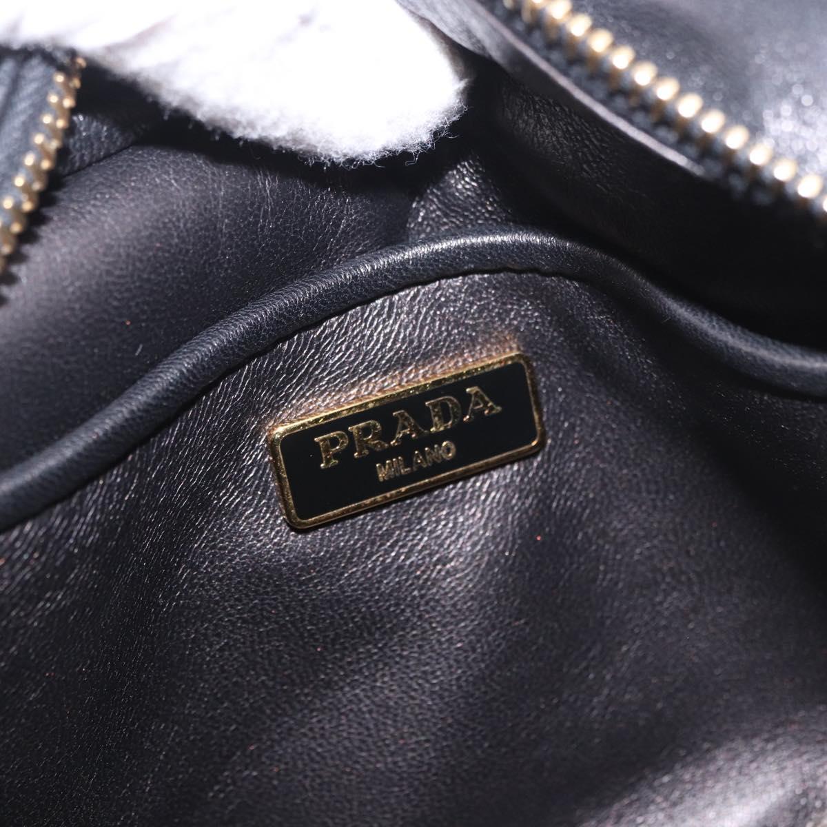 PRADA Ribbon Shoulder Bag Leather Black Gold Auth 184914A