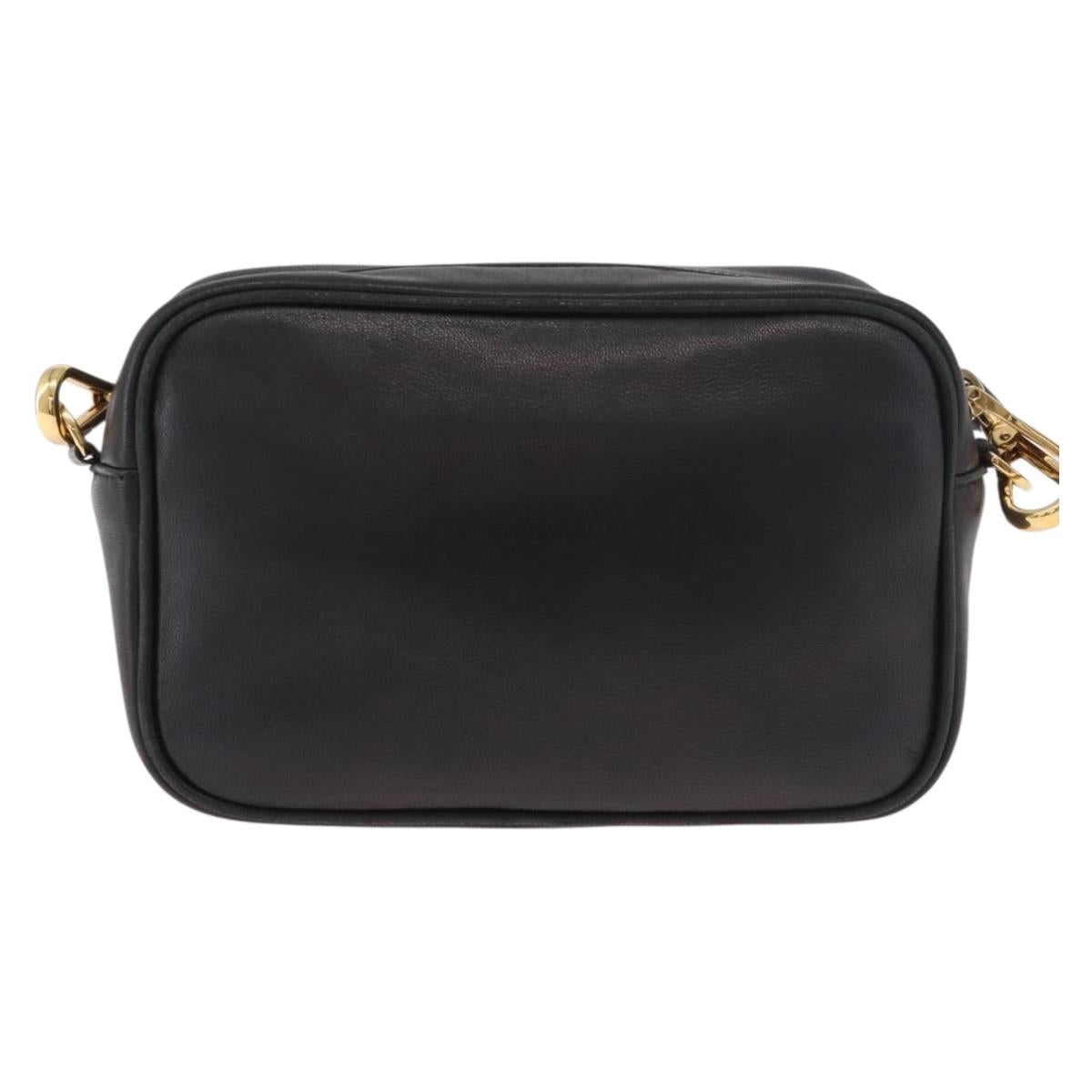 PRADA Ribbon Shoulder Bag Leather Black Gold Auth 184914A