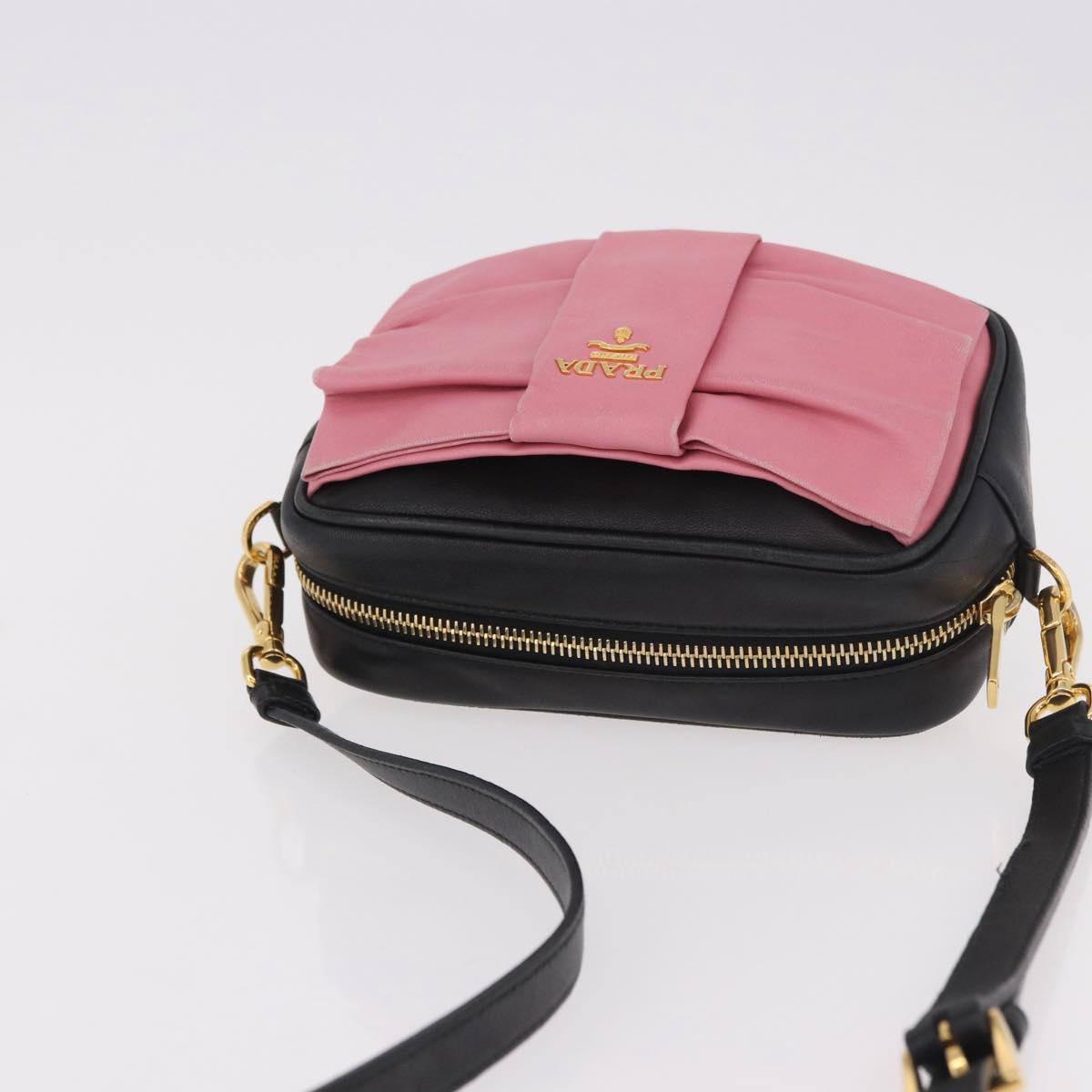 PRADA Ribbon Shoulder Bag Leather Black Gold Auth 184914A