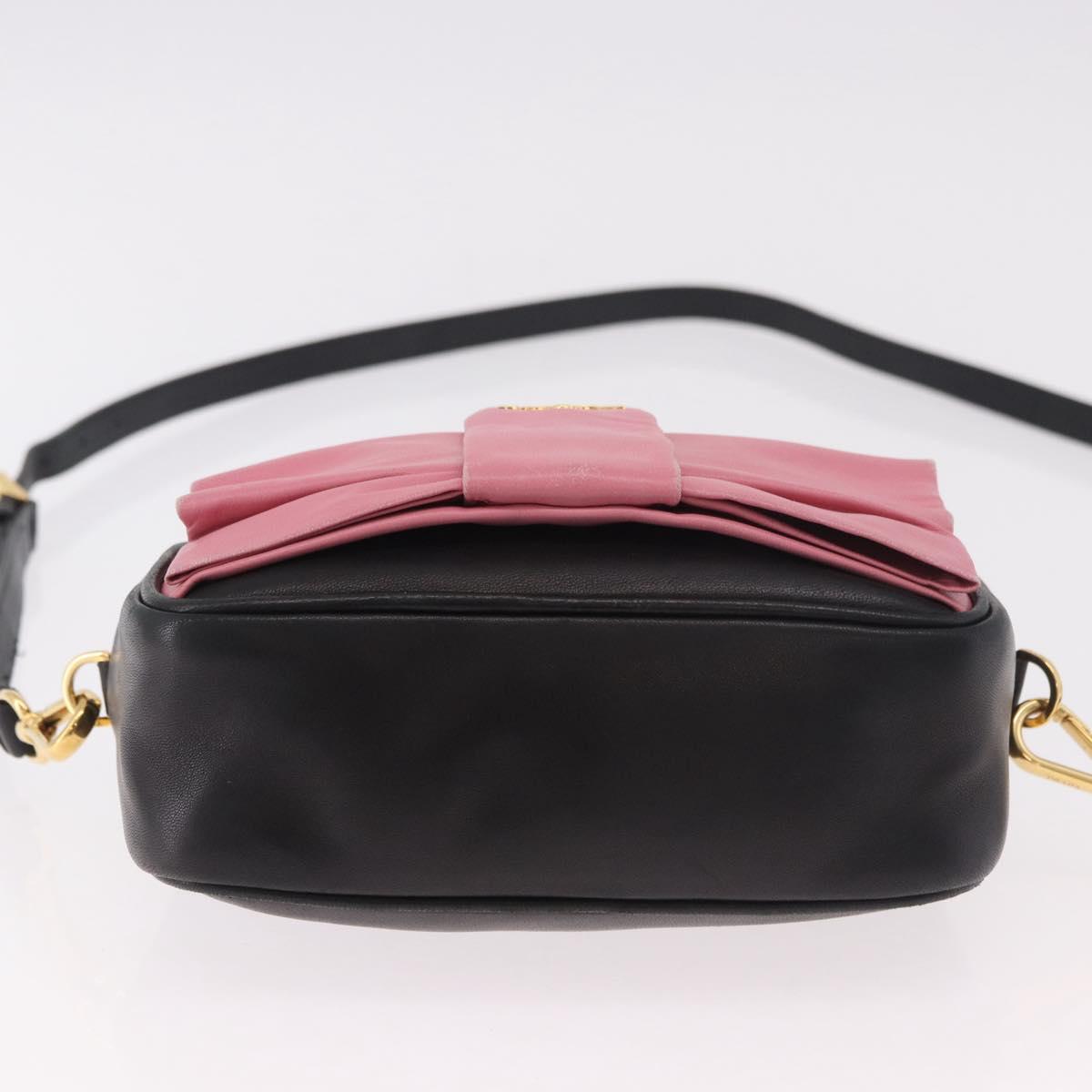 PRADA Ribbon Shoulder Bag Leather Black Gold Auth 184914A