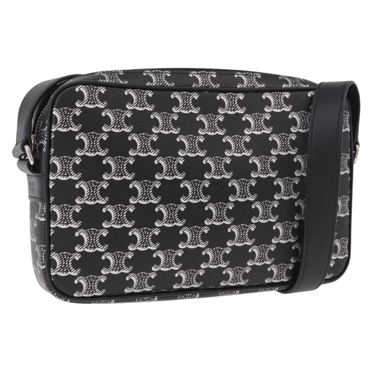 CELINE Macadam Canvas Shoulder Bag PVC Black Silver Auth 184915SAM