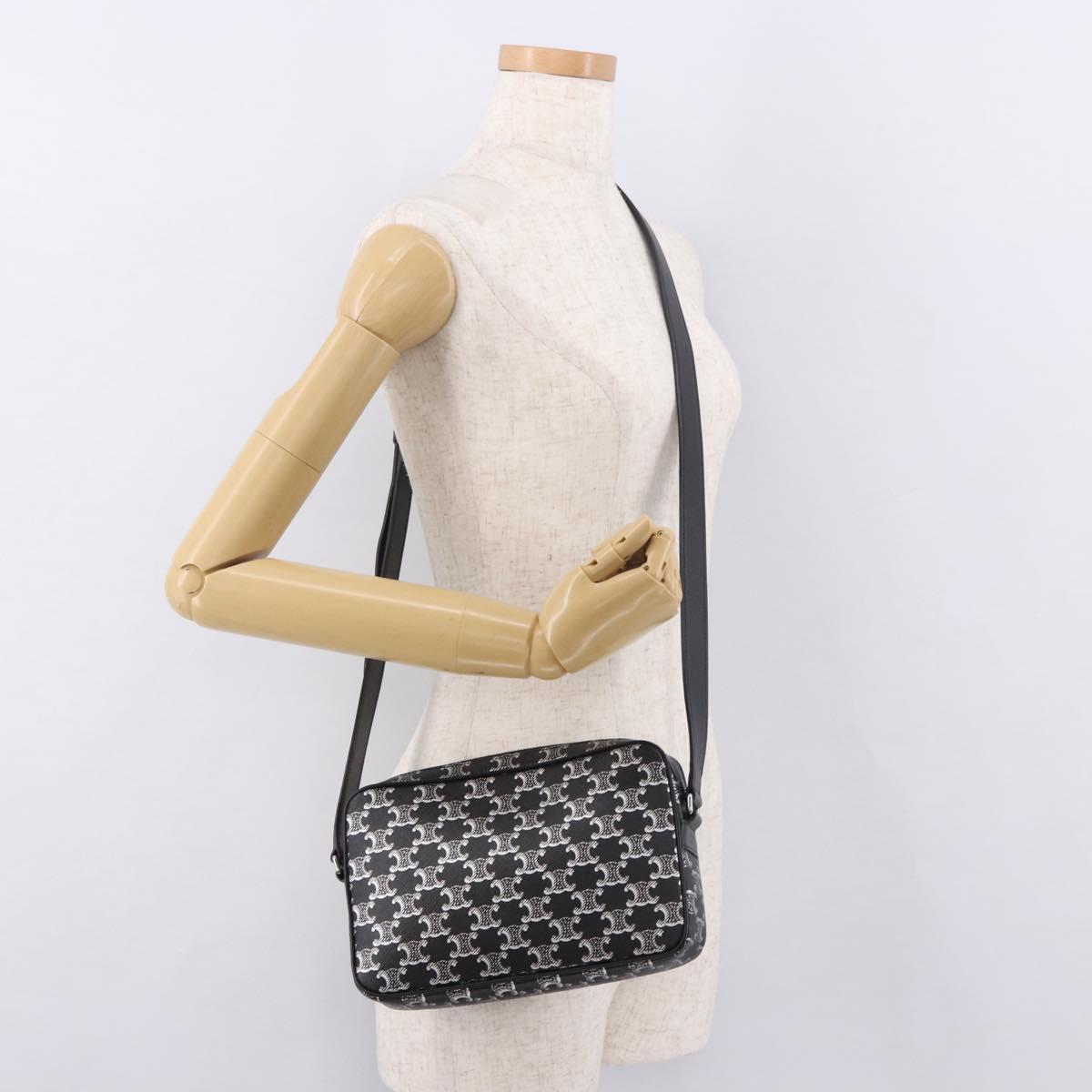 CELINE Macadam Canvas Shoulder Bag PVC Black Silver Auth 184915SAM