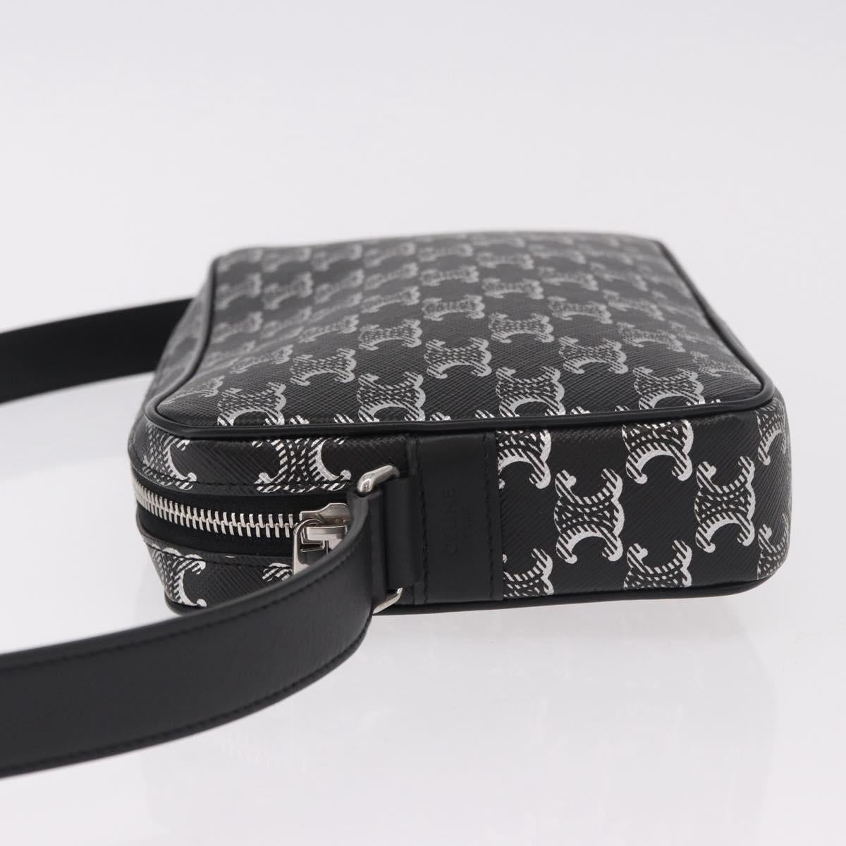 CELINE Macadam Canvas Shoulder Bag PVC Black Silver Auth 184915SAM