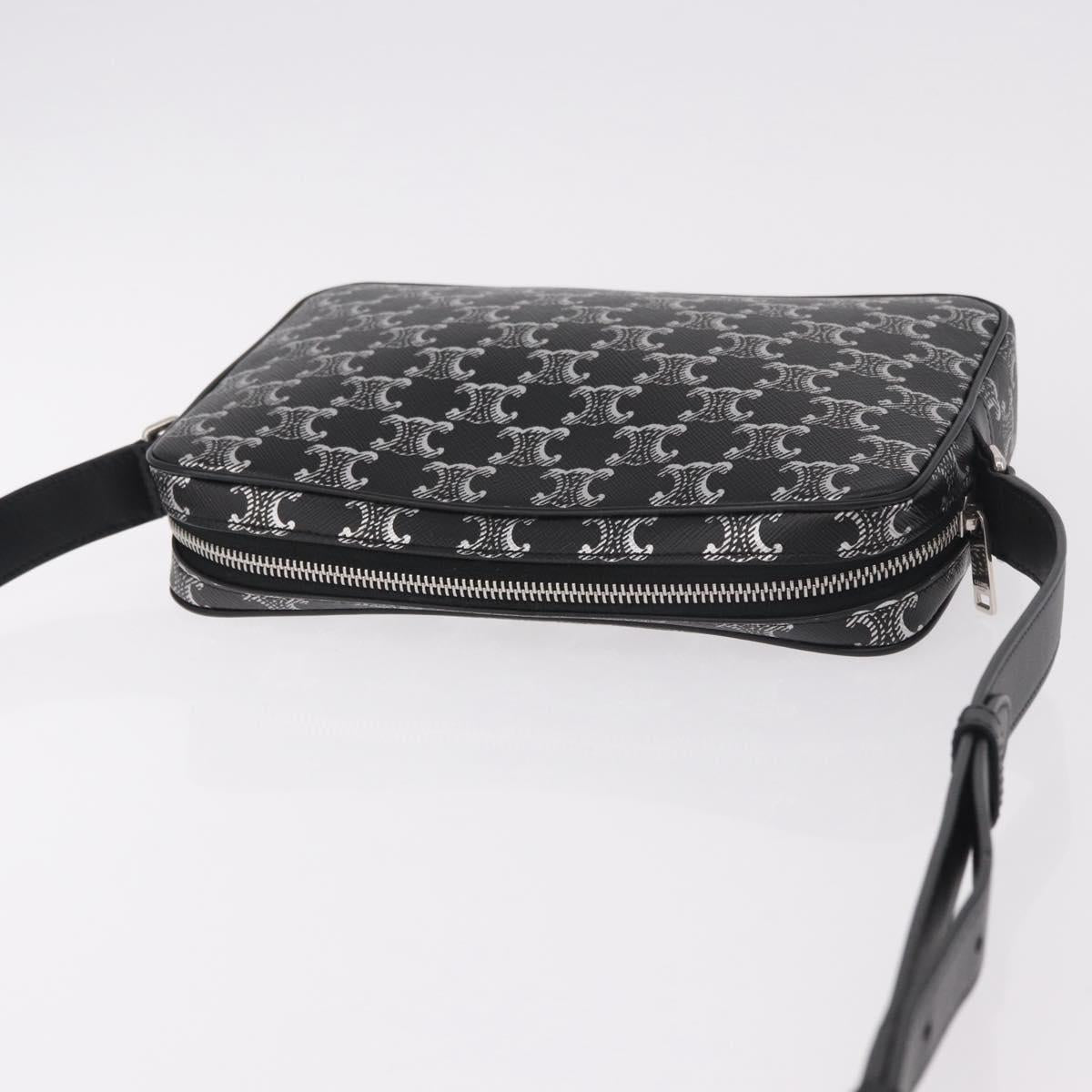 CELINE Macadam Canvas Shoulder Bag PVC Black Silver Auth 184915SAM