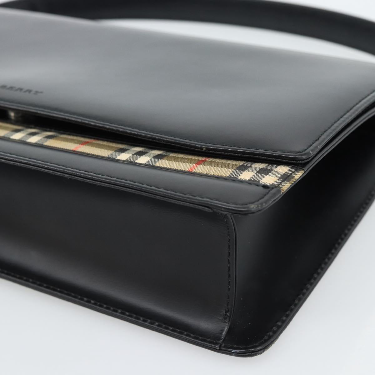 BURBERRY Nova Check Shoulder Bag Leather Black Silver Auth 184916