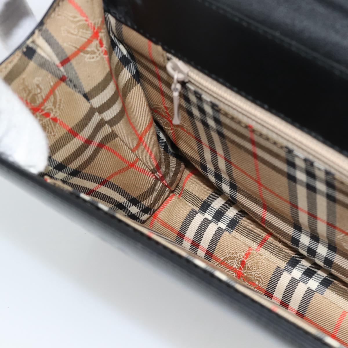 BURBERRY Nova Check Shoulder Bag Leather Black Silver Auth 184916
