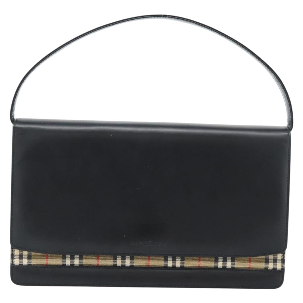 BURBERRY Nova Check Shoulder Bag Leather Black Silver Auth 184916