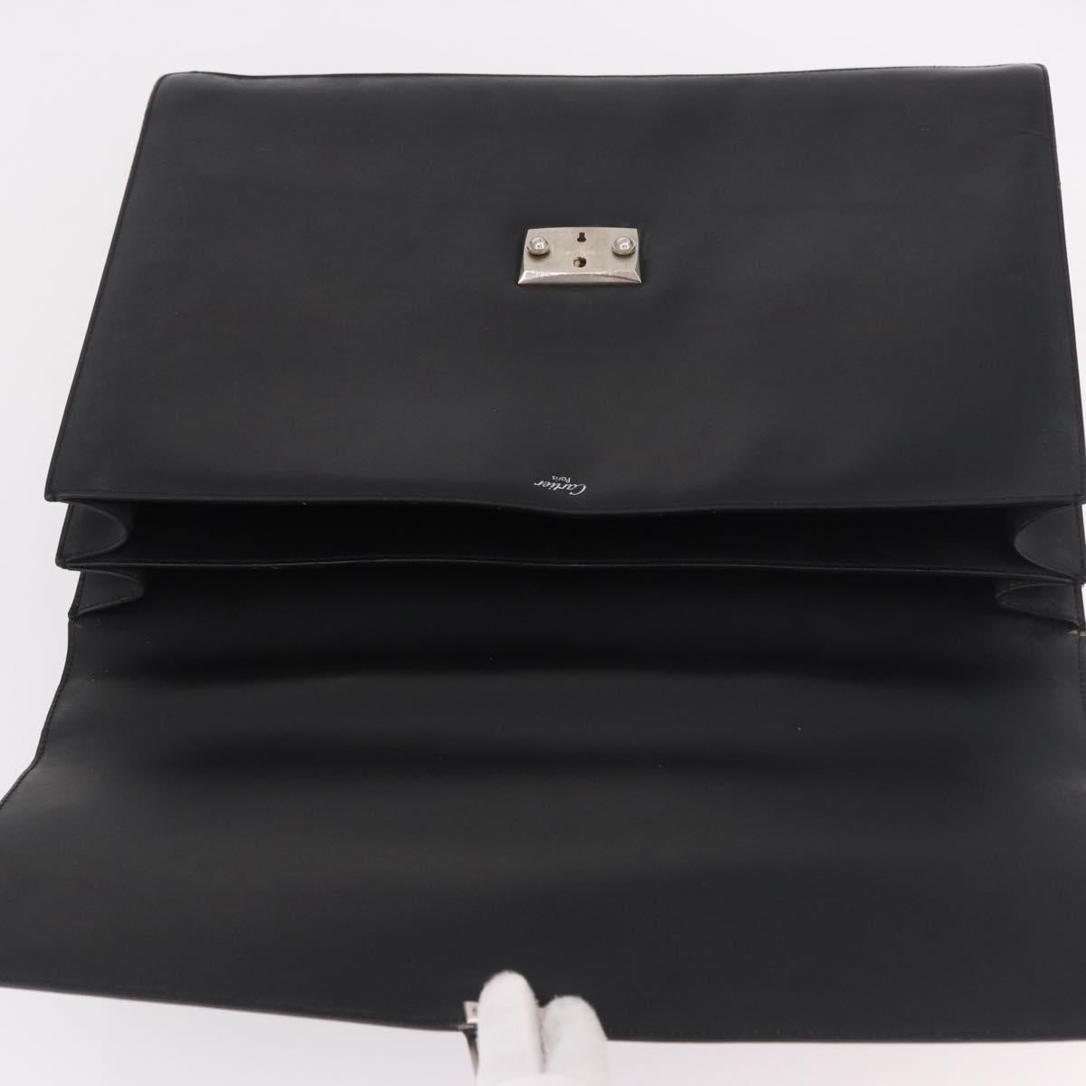 CARTIER Business Bag Leather Black Silver Auth 184924