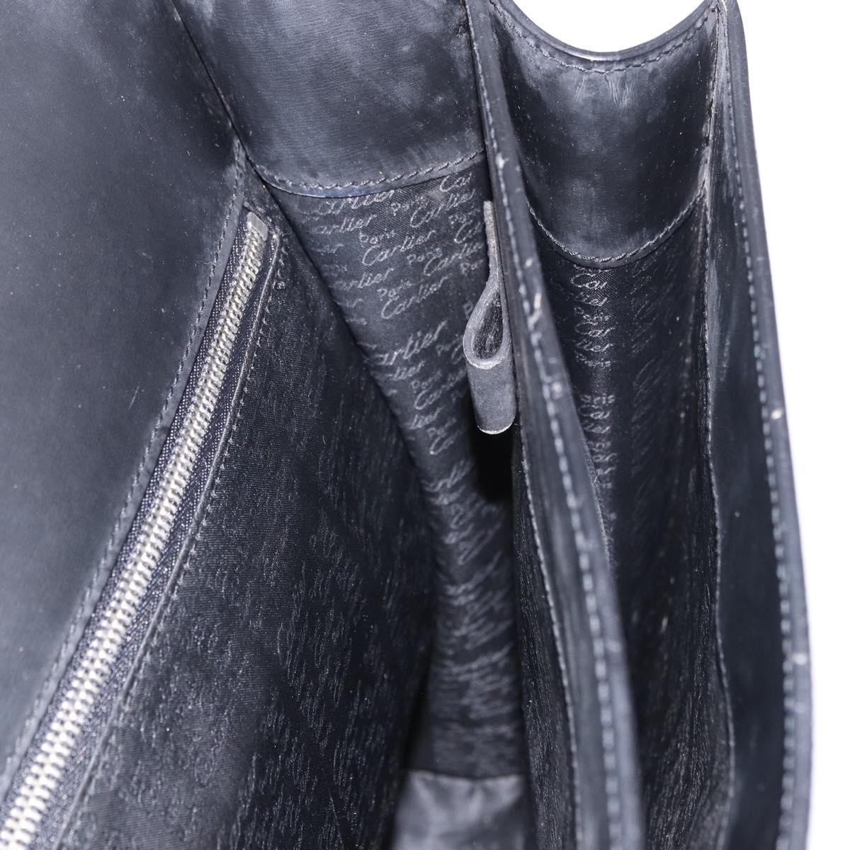 CARTIER Business Bag Leather Black Silver Auth 184924