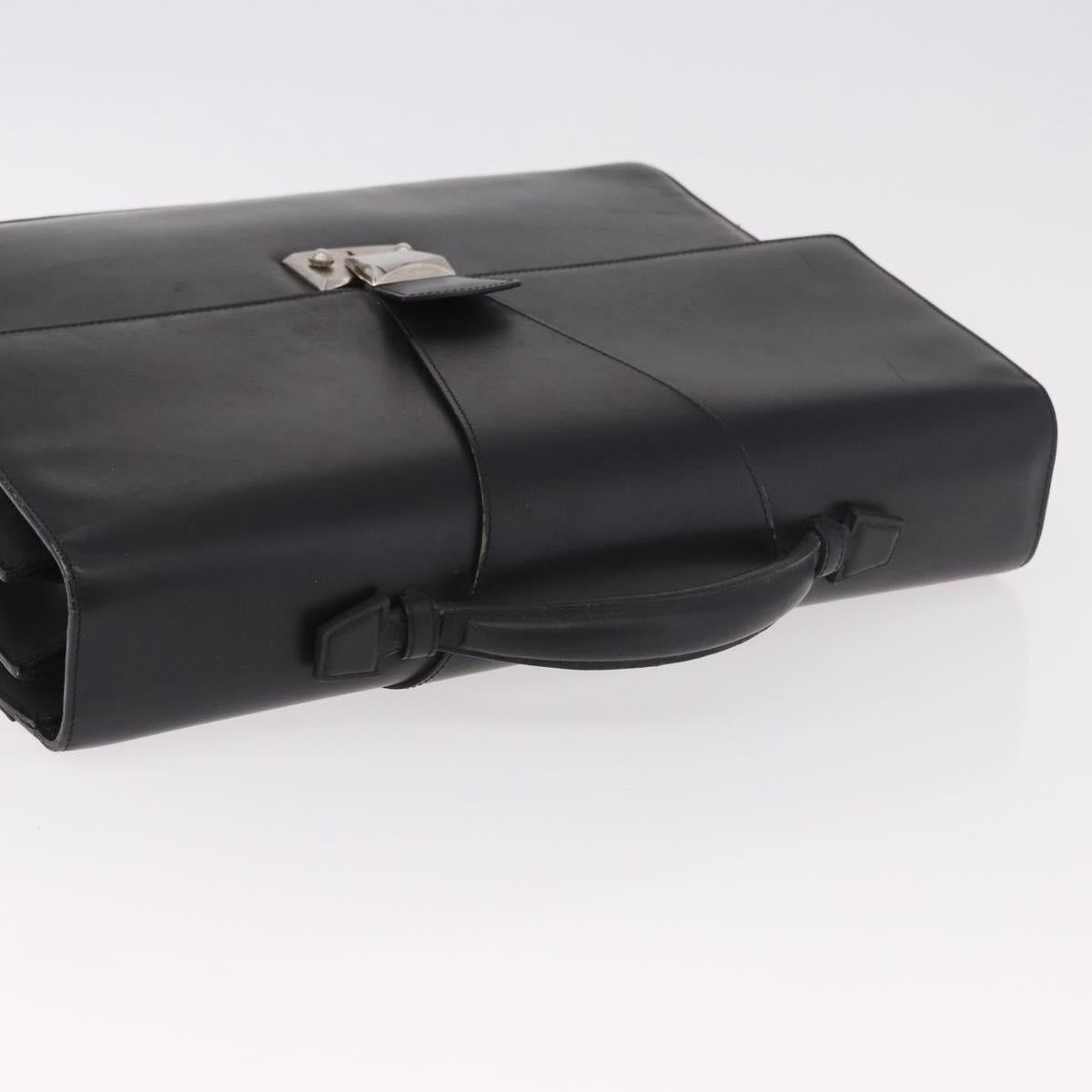 CARTIER Business Bag Leather Black Silver Auth 184924