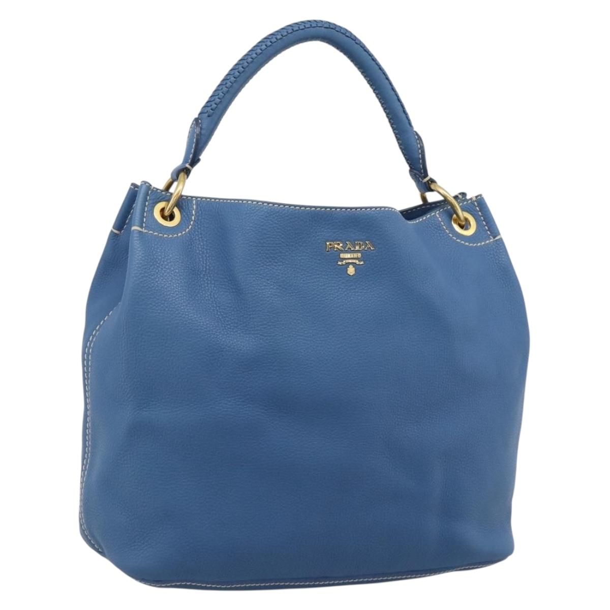 PRADA Shoulder Bag Leather Blue Gold Auth 184925V