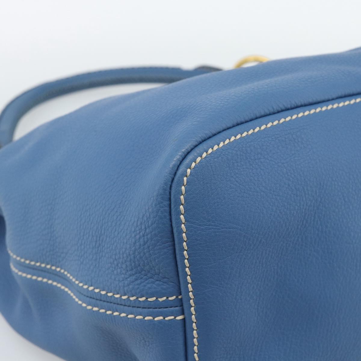 PRADA Shoulder Bag Leather Blue Gold Auth 184925V
