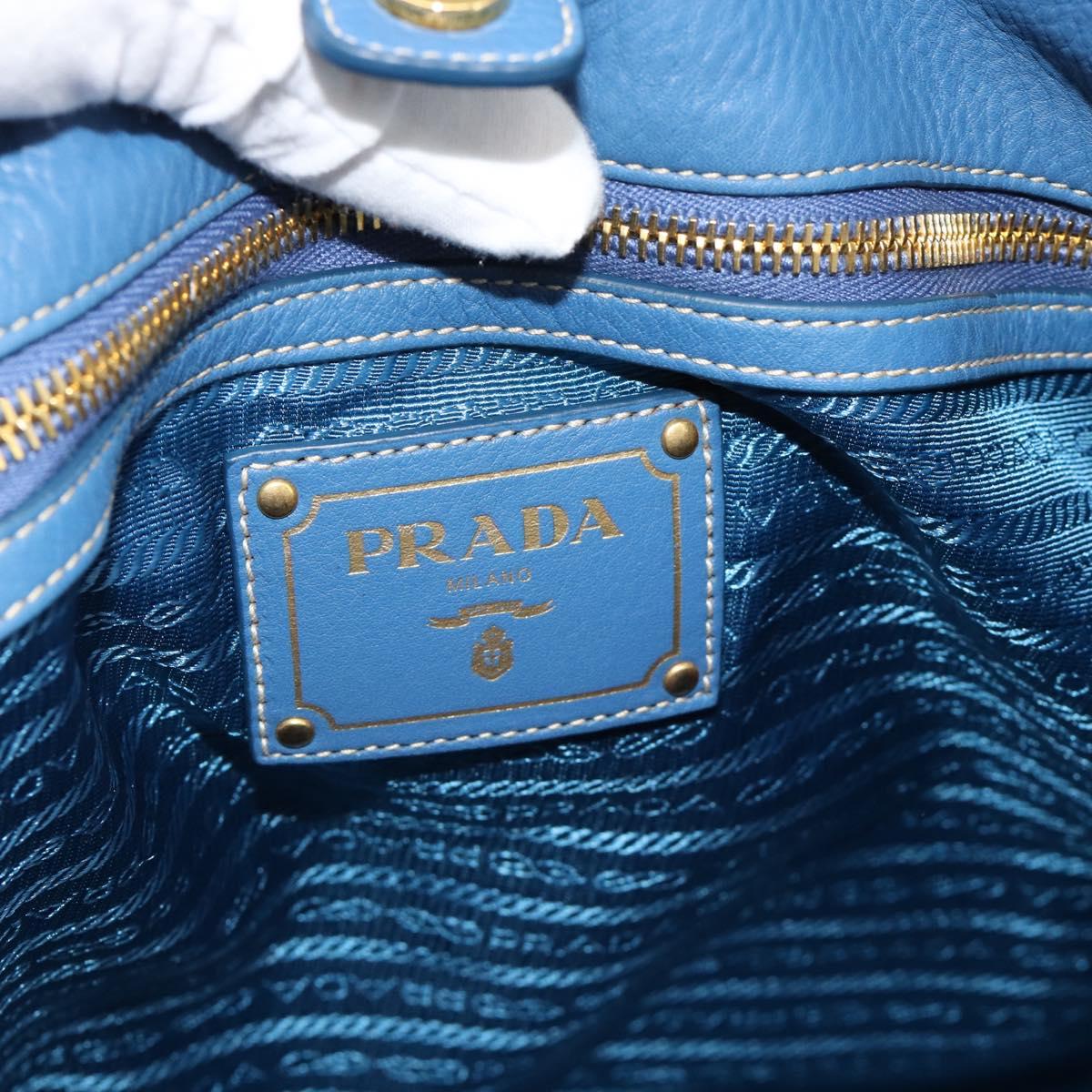PRADA Shoulder Bag Leather Blue Gold Auth 184925V
