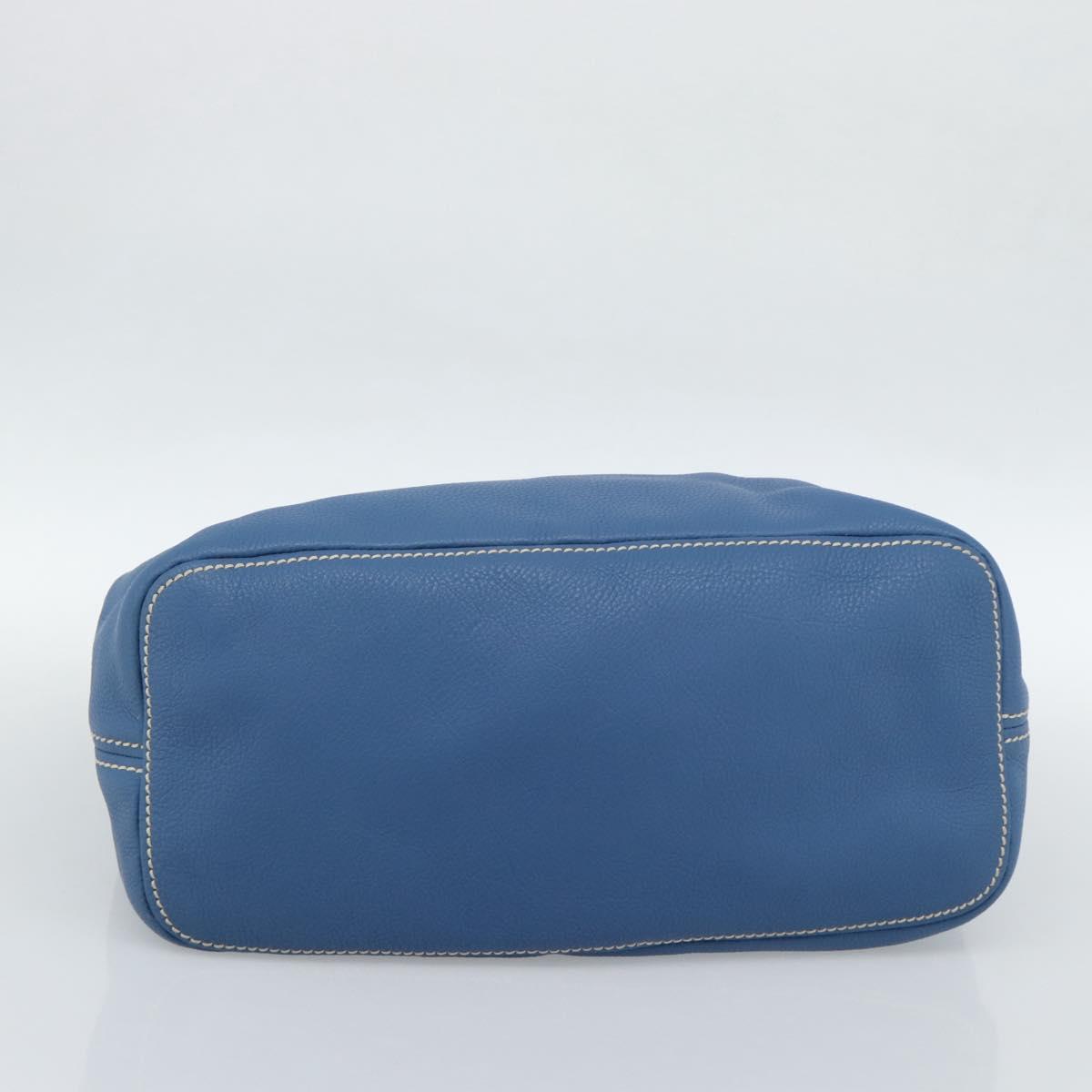 PRADA Shoulder Bag Leather Blue Gold Auth 184925V
