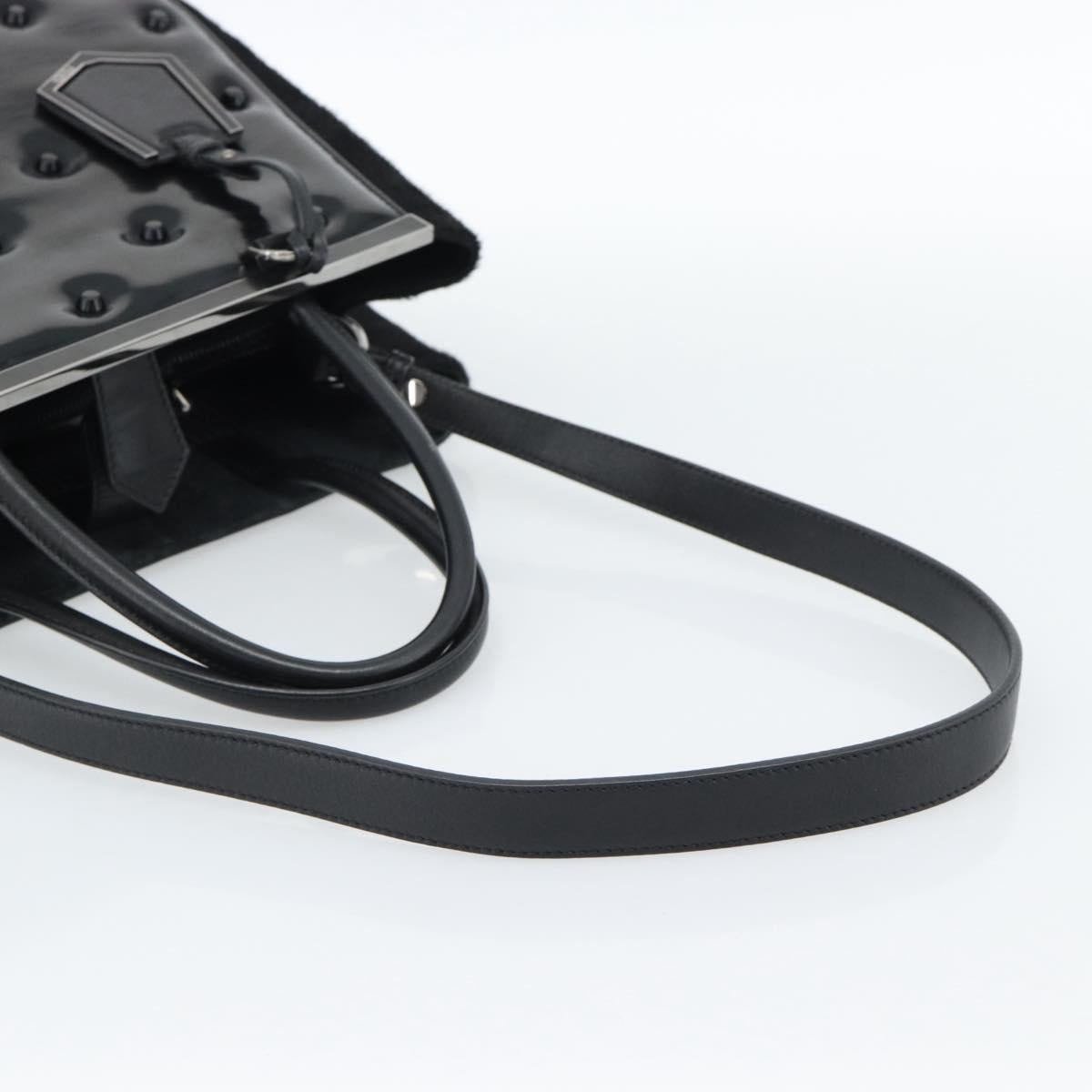 FENDI Hand Bag Patent Leather 2way Black Silver Auth 184926A