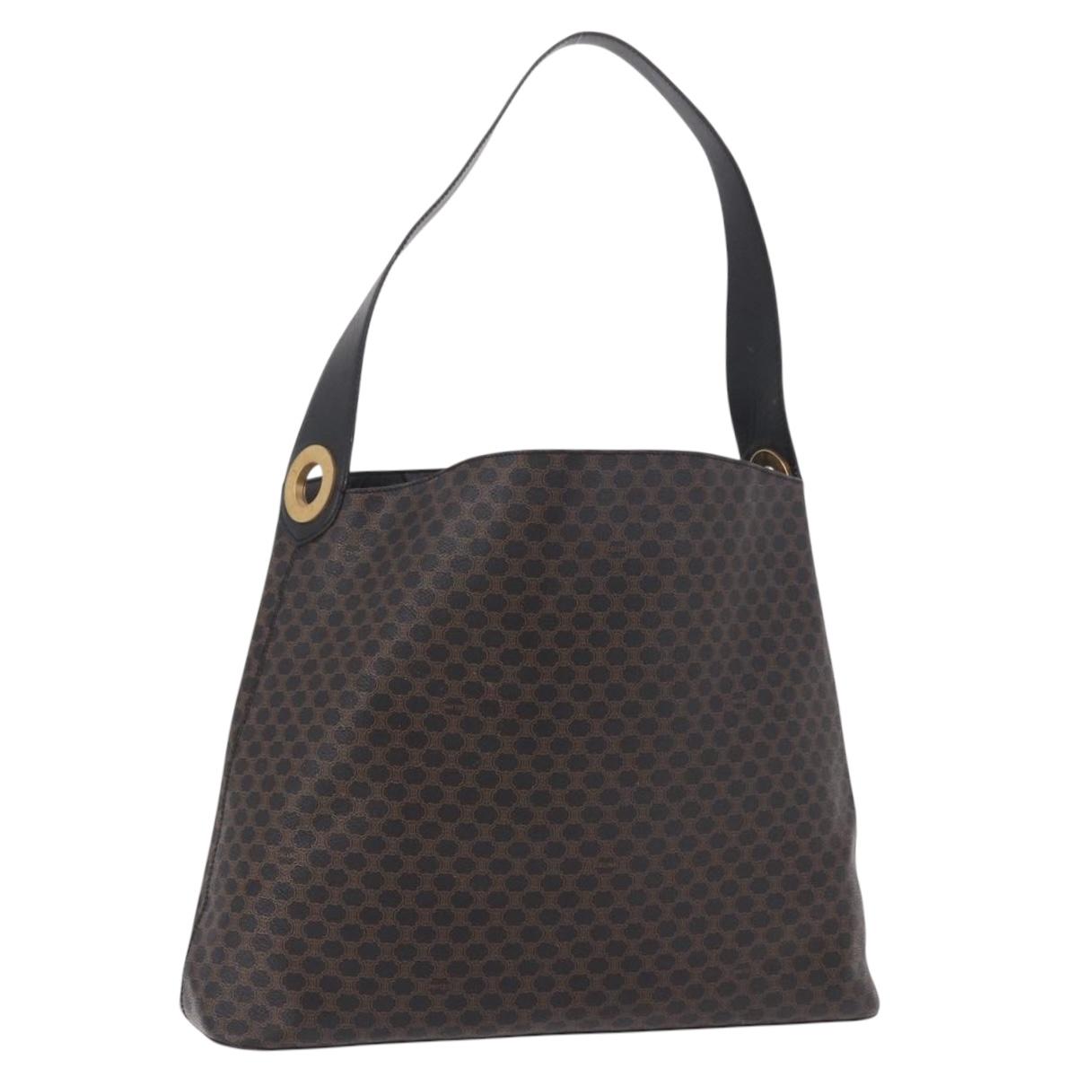 CELINE Macadam Canvas Circle Shoulder Bag PVC Leather Black Gold Auth 184927V