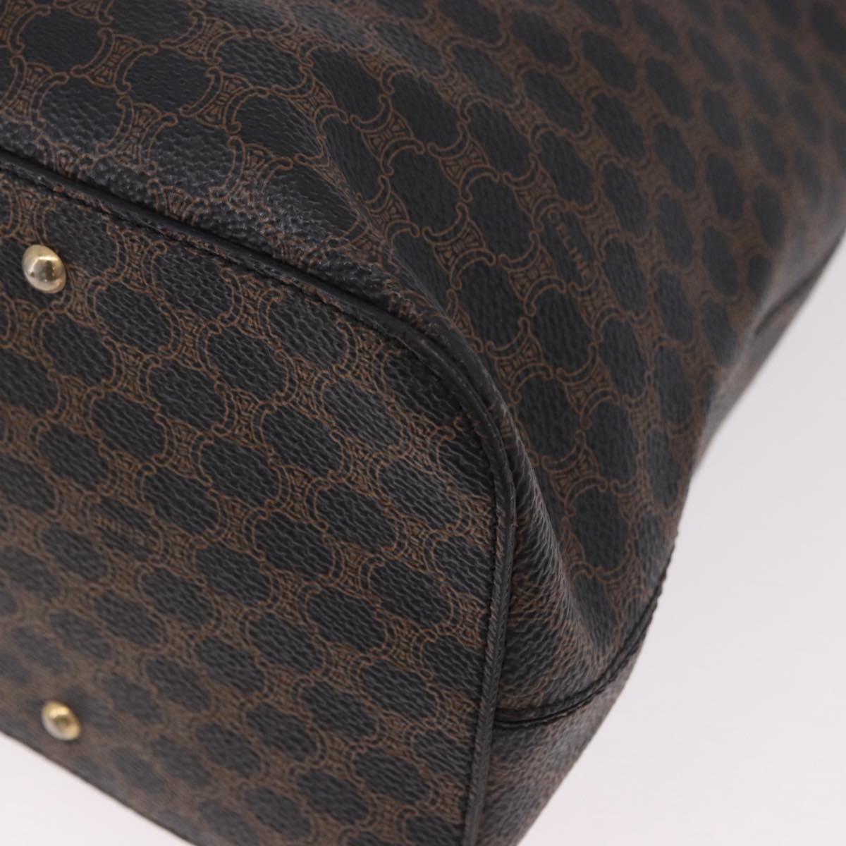 CELINE Macadam Canvas Circle Shoulder Bag PVC Leather Black Gold Auth 184927V