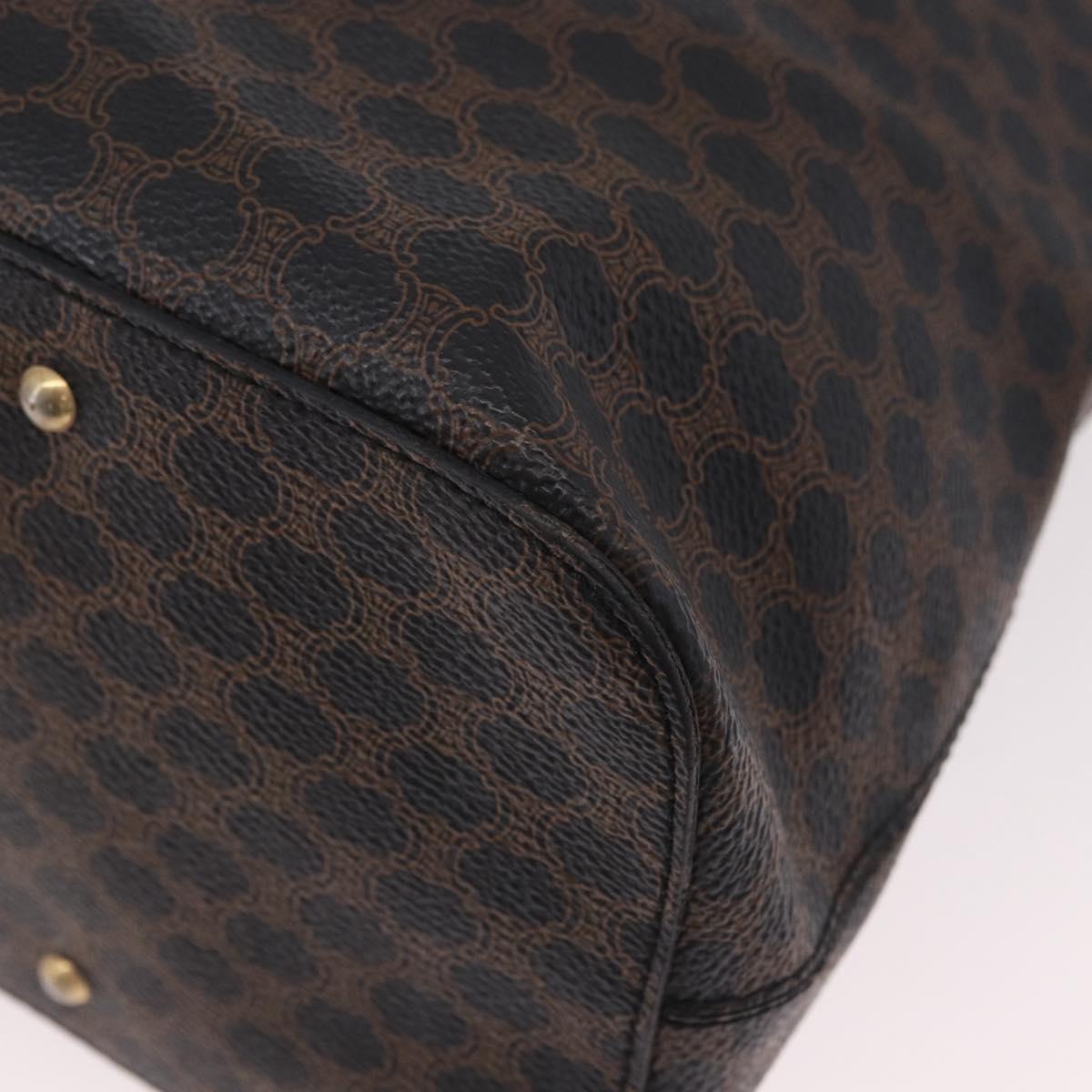 CELINE Macadam Canvas Circle Shoulder Bag PVC Leather Black Gold Auth 184927V