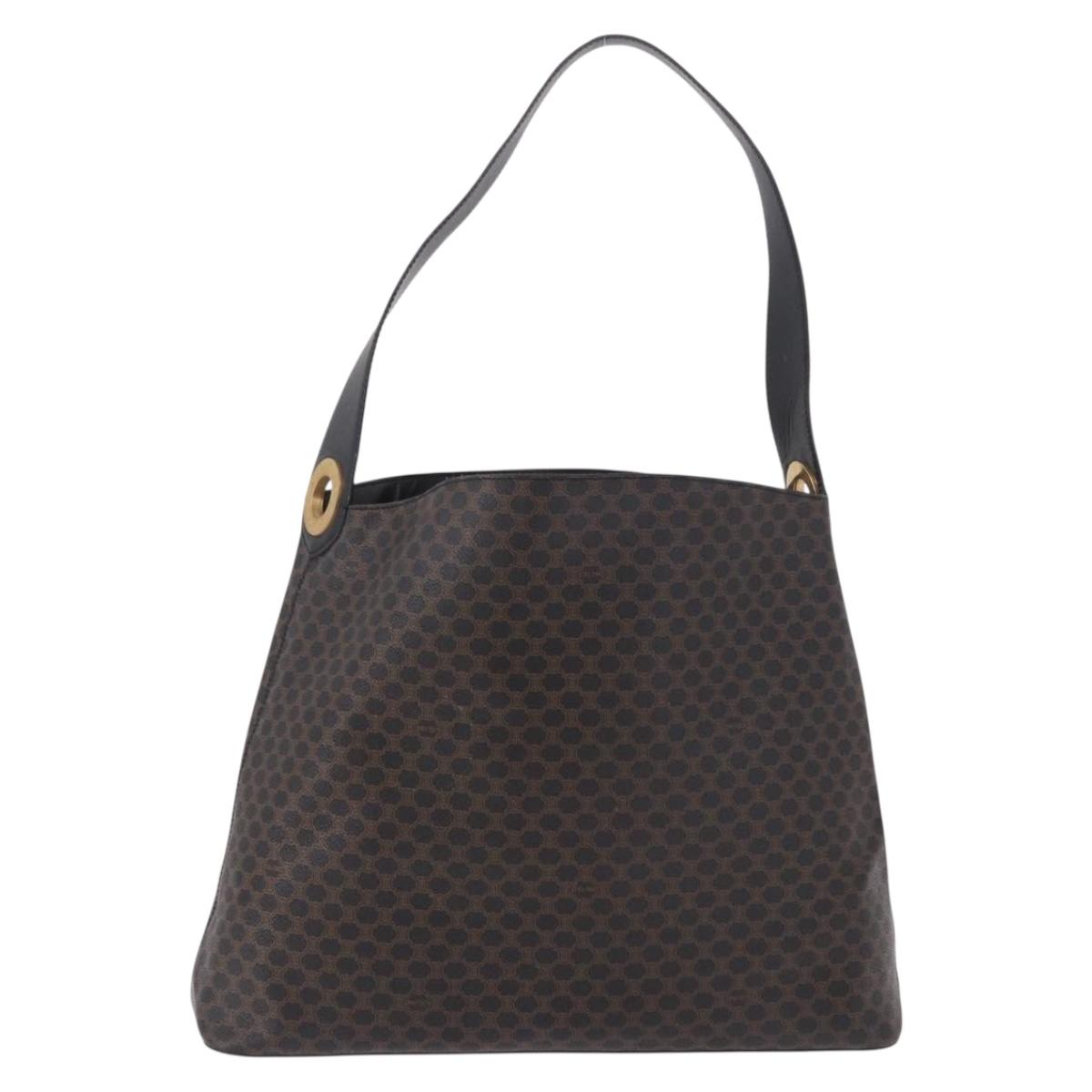 CELINE Macadam Canvas Circle Shoulder Bag PVC Leather Black Gold Auth 184927V