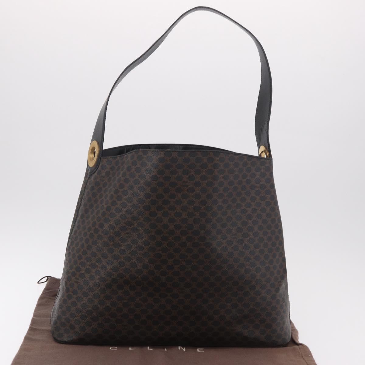 CELINE Macadam Canvas Circle Shoulder Bag PVC Leather Black Gold Auth 184927V